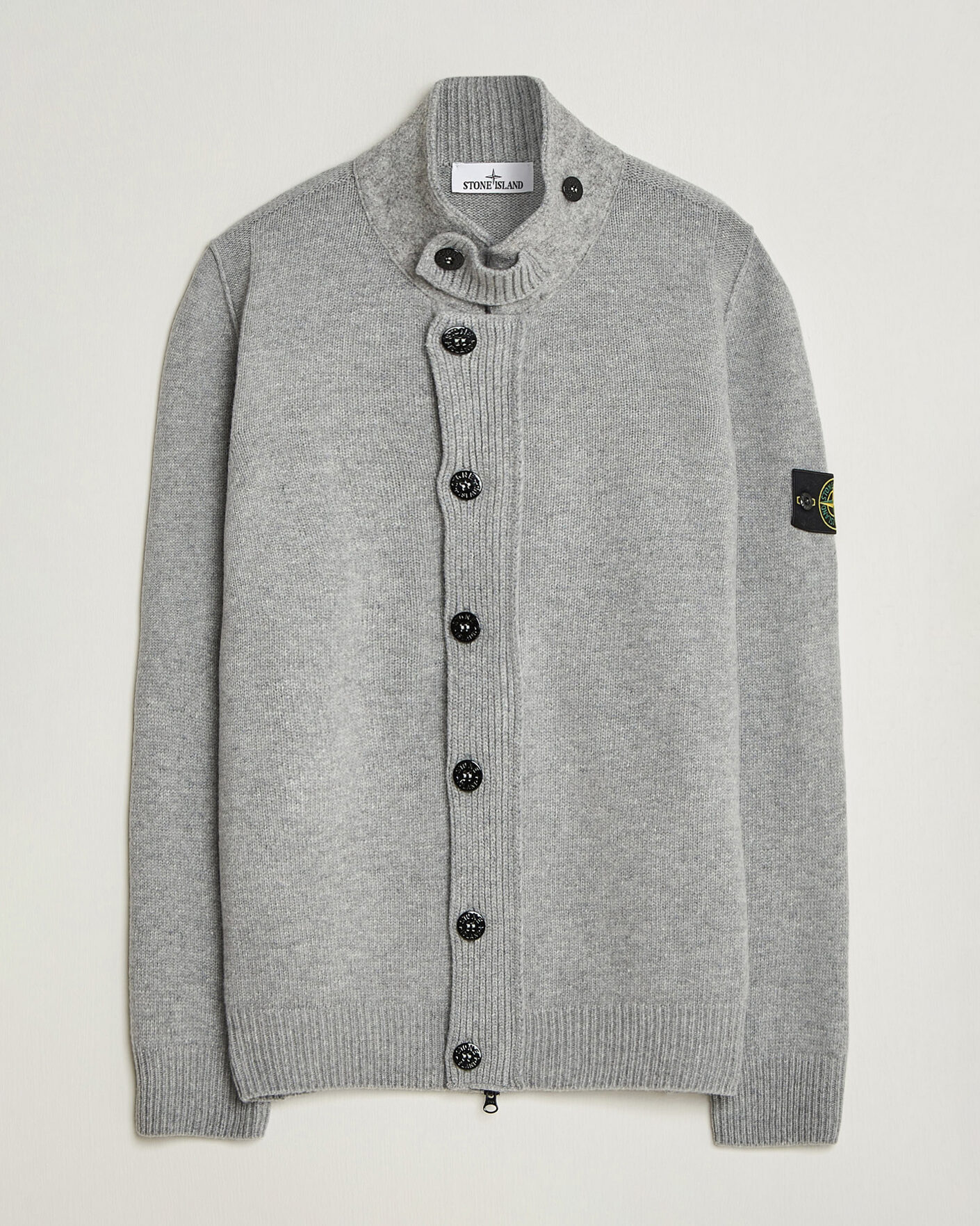 Mies | Puserot | Stone Island | Knitted Lambswool Zip Button Cardigan Grey Melange