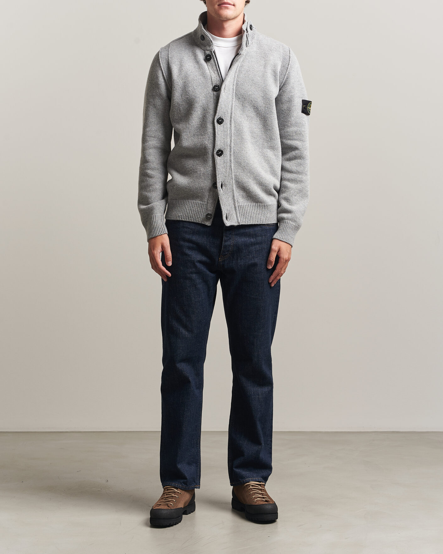 Mies | Puserot | Stone Island | Knitted Lambswool Zip Button Cardigan Grey Melange