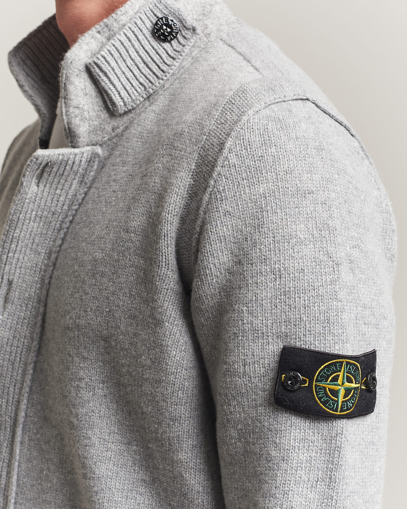 Mies | Puserot | Stone Island | Knitted Lambswool Zip Button Cardigan Grey Melange