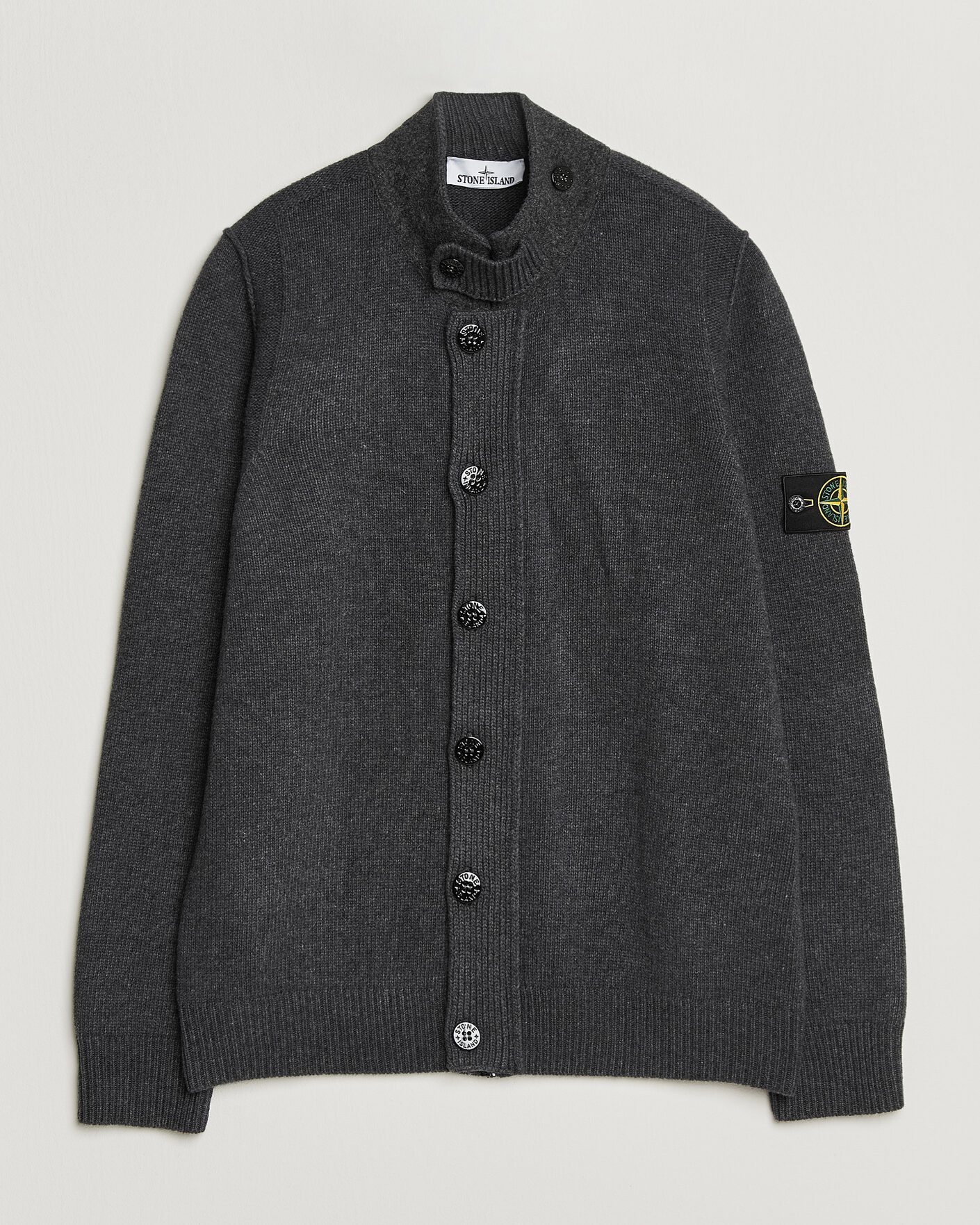 Mies | Puserot | Stone Island | Knitted Lambswool Zip Button Cardigan Melange Lead