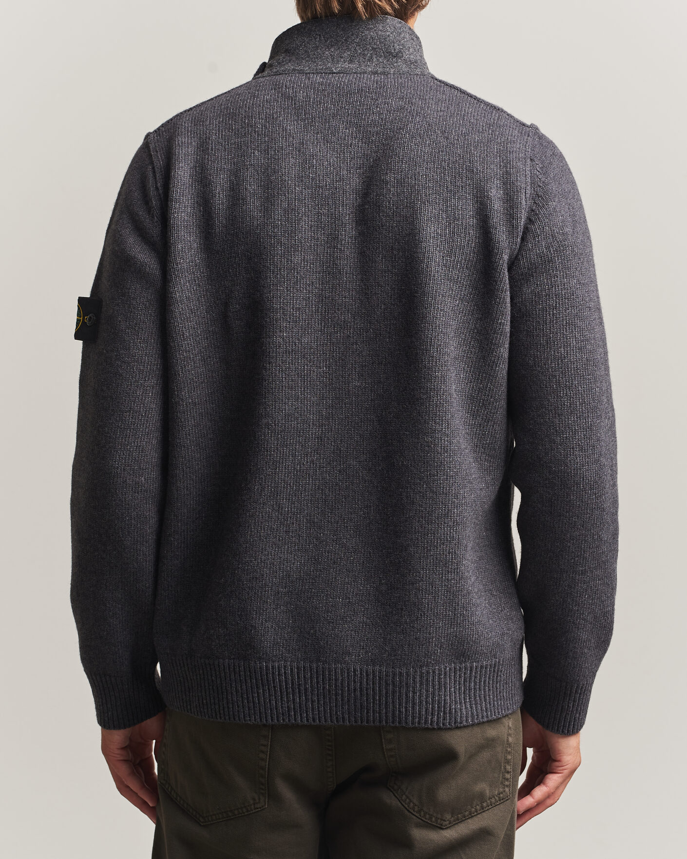 Mies | Puserot | Stone Island | Knitted Lambswool Zip Button Cardigan Melange Lead