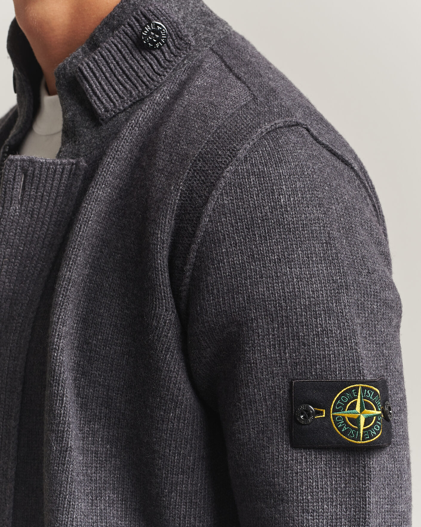 Mies | Puserot | Stone Island | Knitted Lambswool Zip Button Cardigan Melange Lead