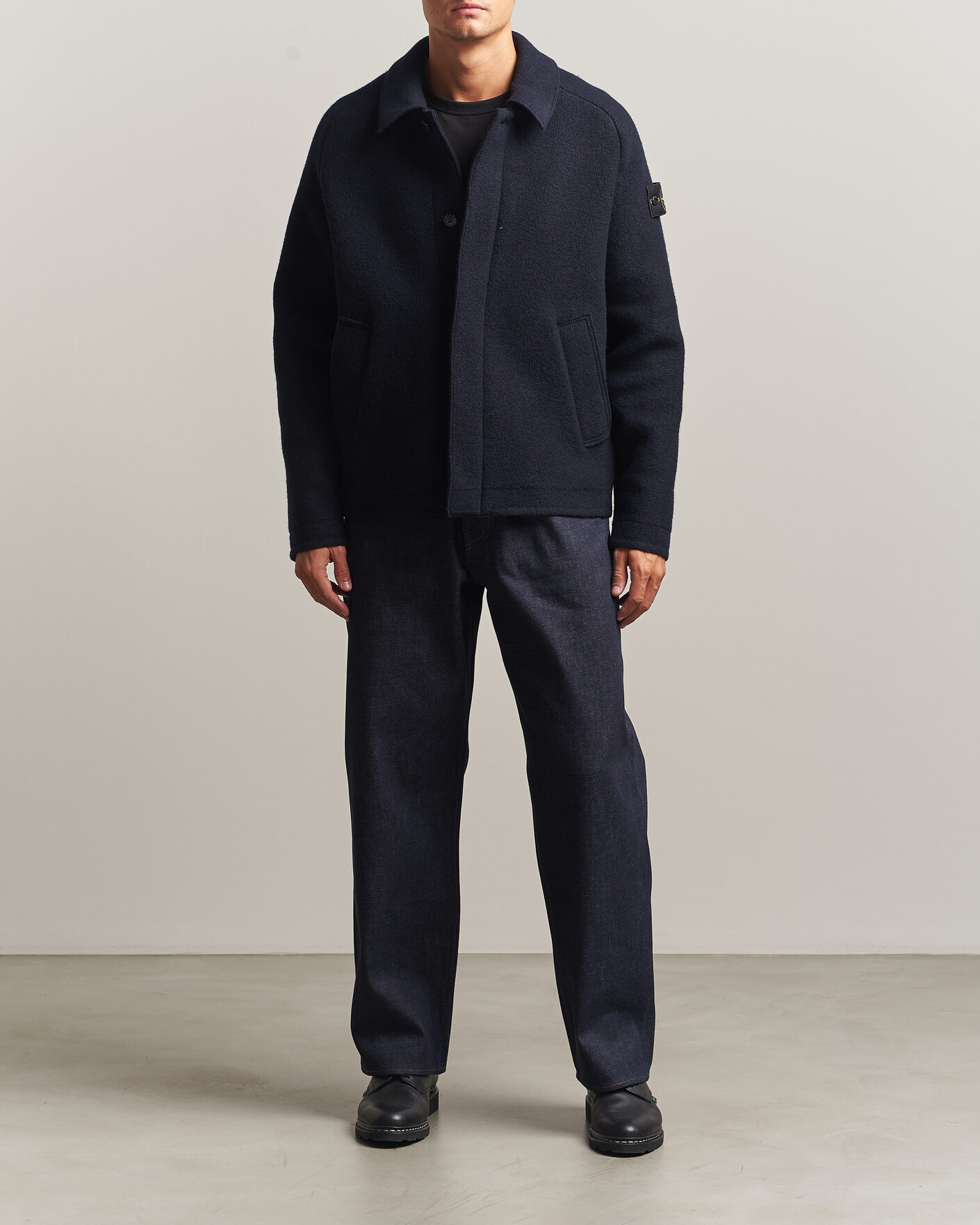 Mies | Puserot | Stone Island | Felted Wool Cardigan Navy Blue