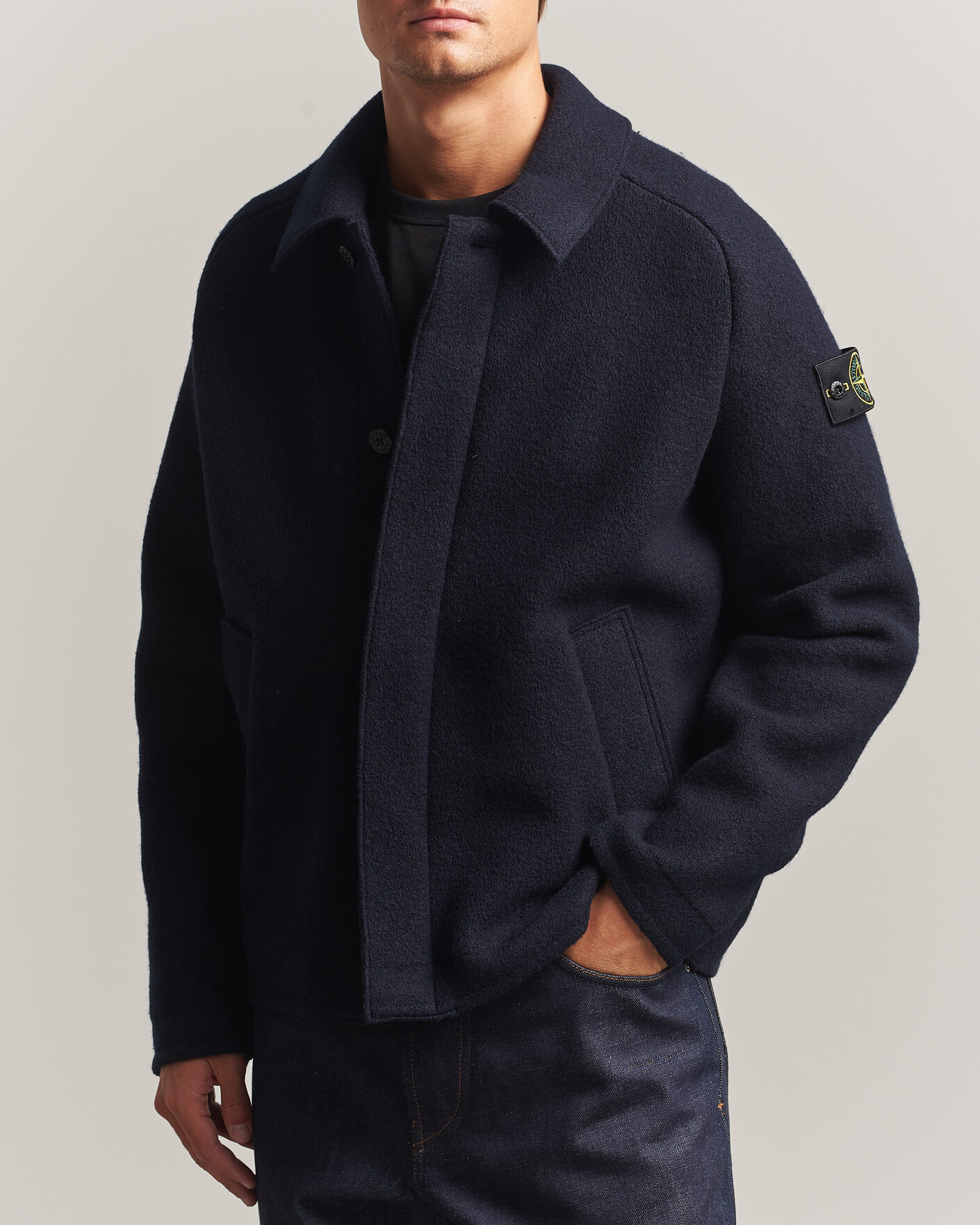 Mies | Puserot | Stone Island | Felted Wool Cardigan Navy Blue