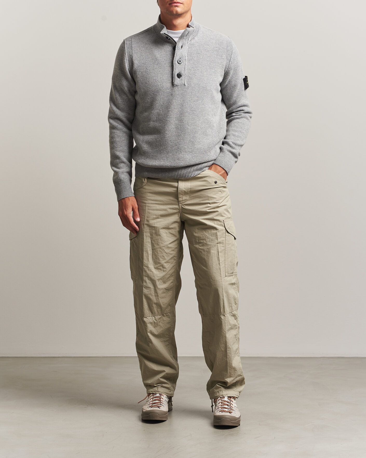 Mies | Puserot | Stone Island | Knitted Lambswool Half Button Zip Grey Melange