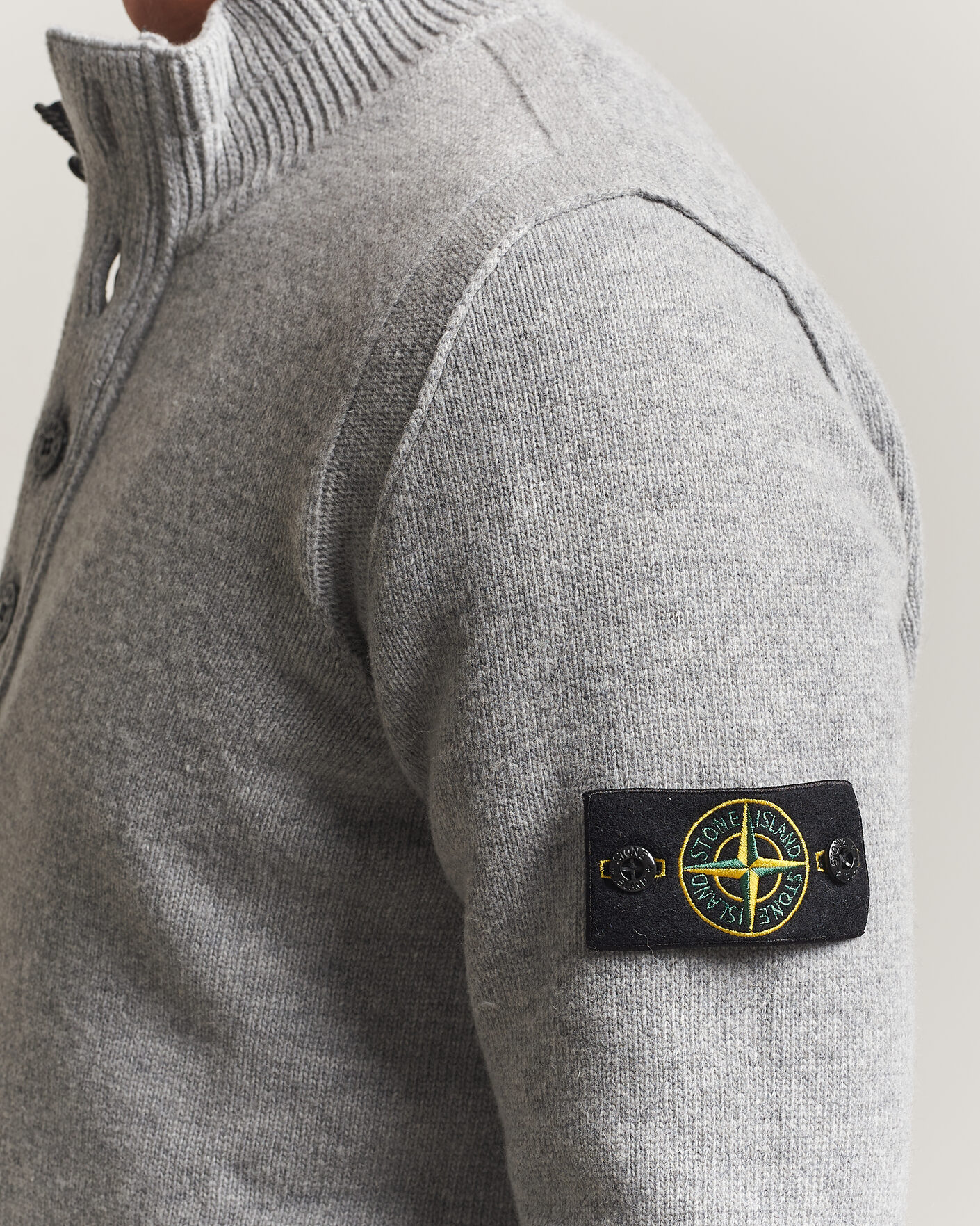 Mies | Puserot | Stone Island | Knitted Lambswool Half Button Zip Grey Melange