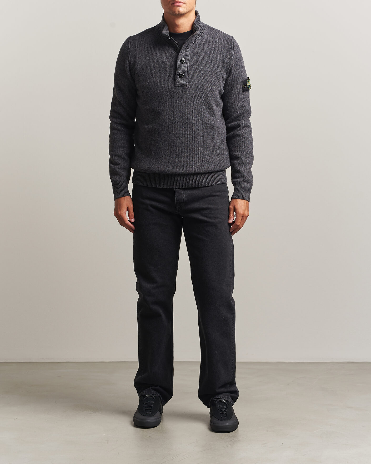Mies | Puserot | Stone Island | Knitted Lambswool Half Button Zip Melange Lead