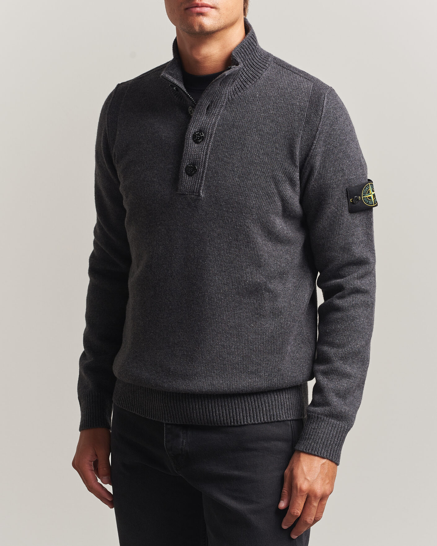 Mies | Puserot | Stone Island | Knitted Lambswool Half Button Zip Melange Lead