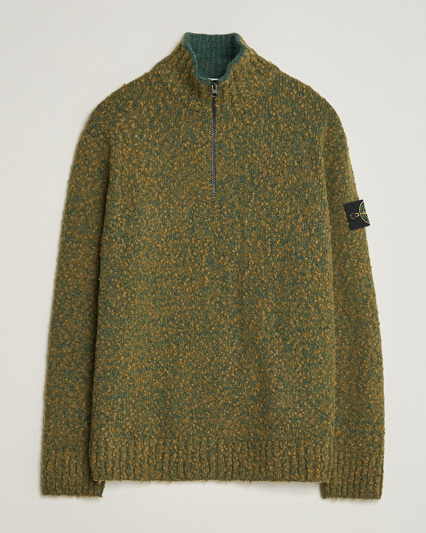 Mies | Puserot | Stone Island | Speckled Wool/Nylon Half Zip Dark Green Melange