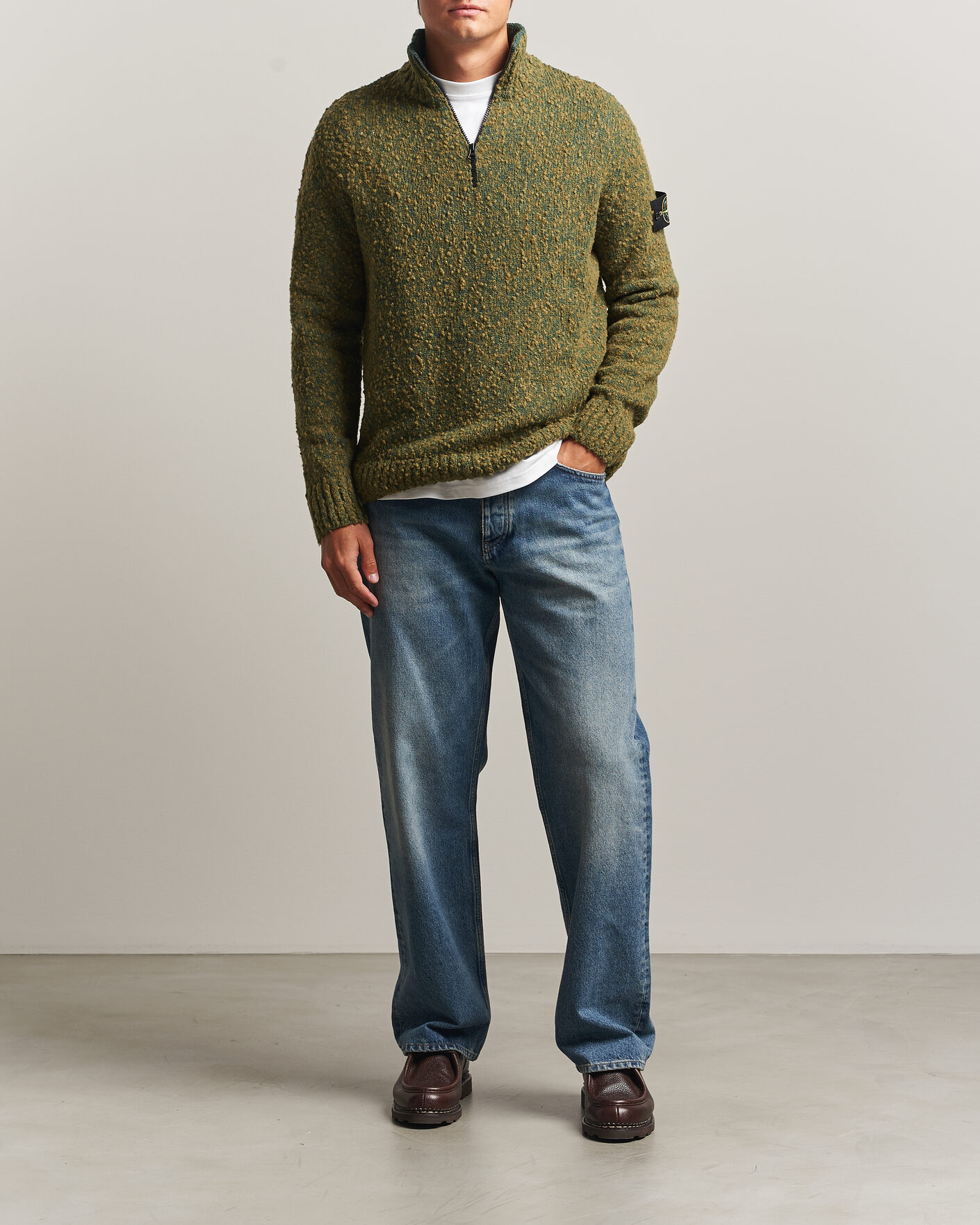 Mies | Puserot | Stone Island | Speckled Wool/Nylon Half Zip Dark Green Melange