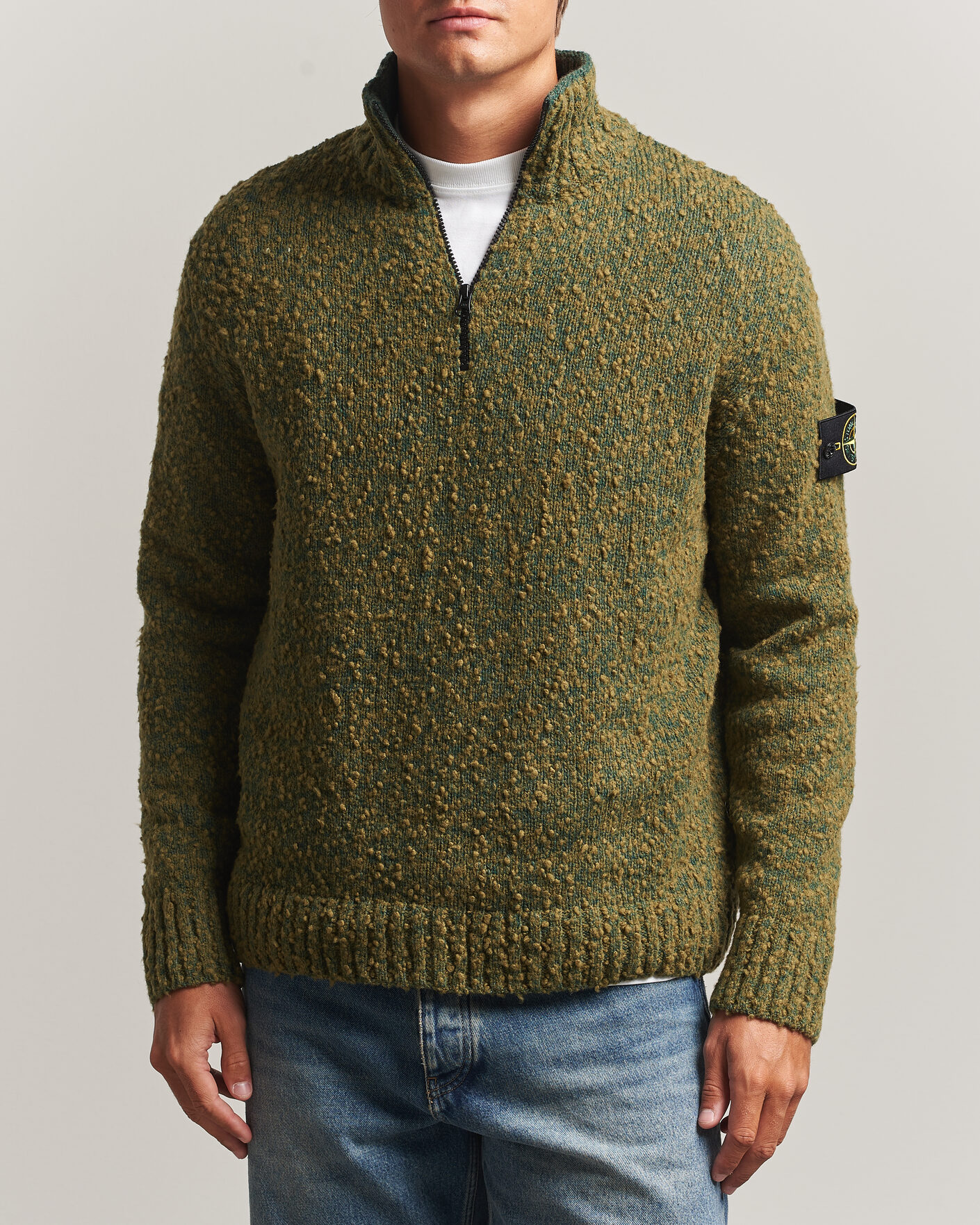 Mies | Puserot | Stone Island | Speckled Wool/Nylon Half Zip Dark Green Melange