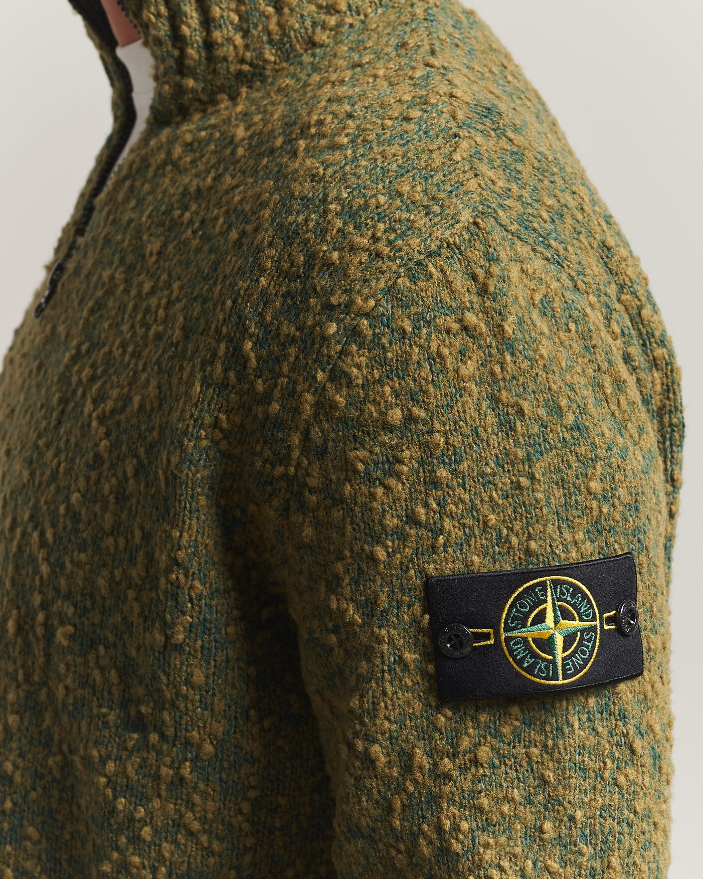 Mies | Puserot | Stone Island | Speckled Wool/Nylon Half Zip Dark Green Melange
