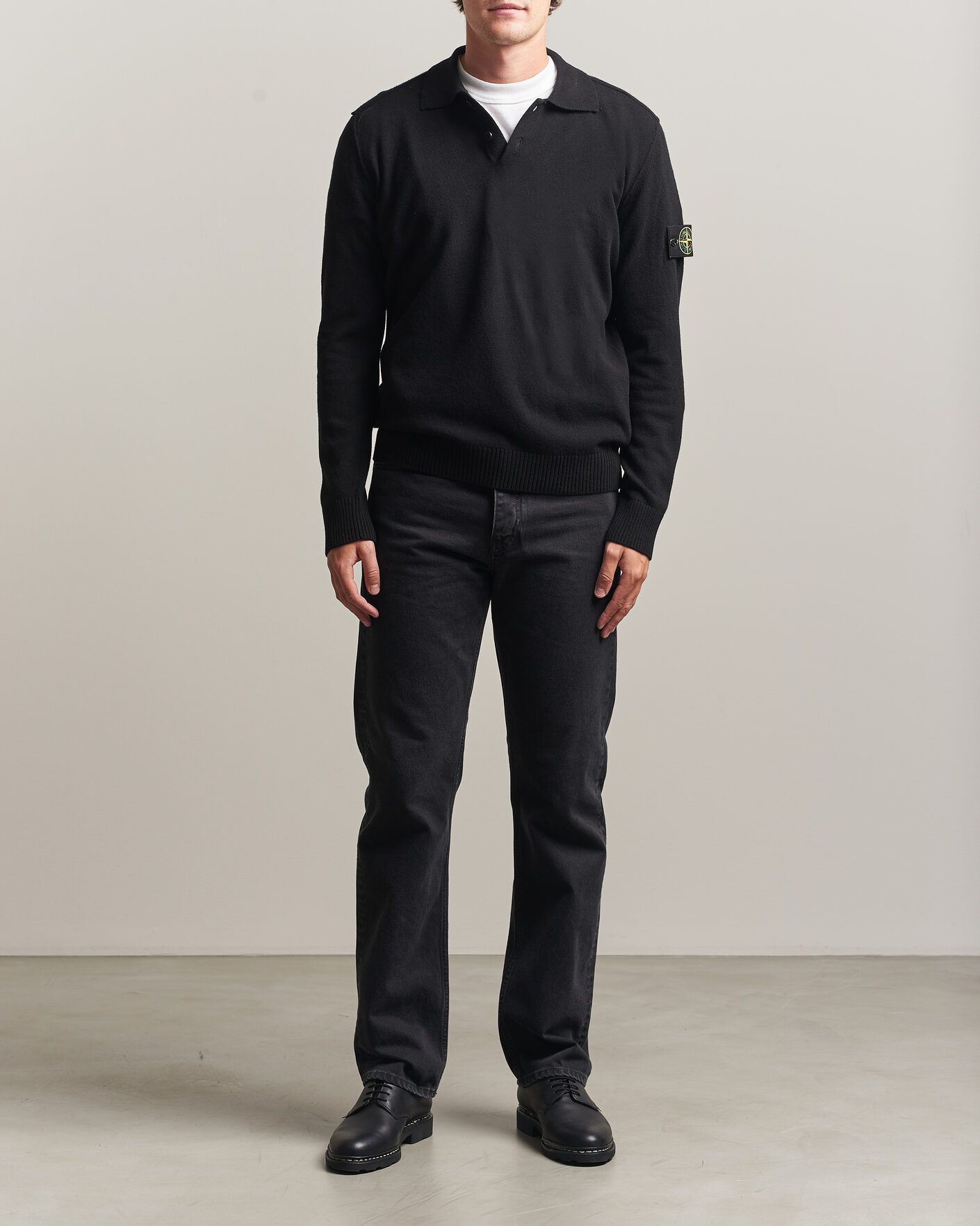 Mies | Puserot | Stone Island | Knitted Geelong Wool Polo Black