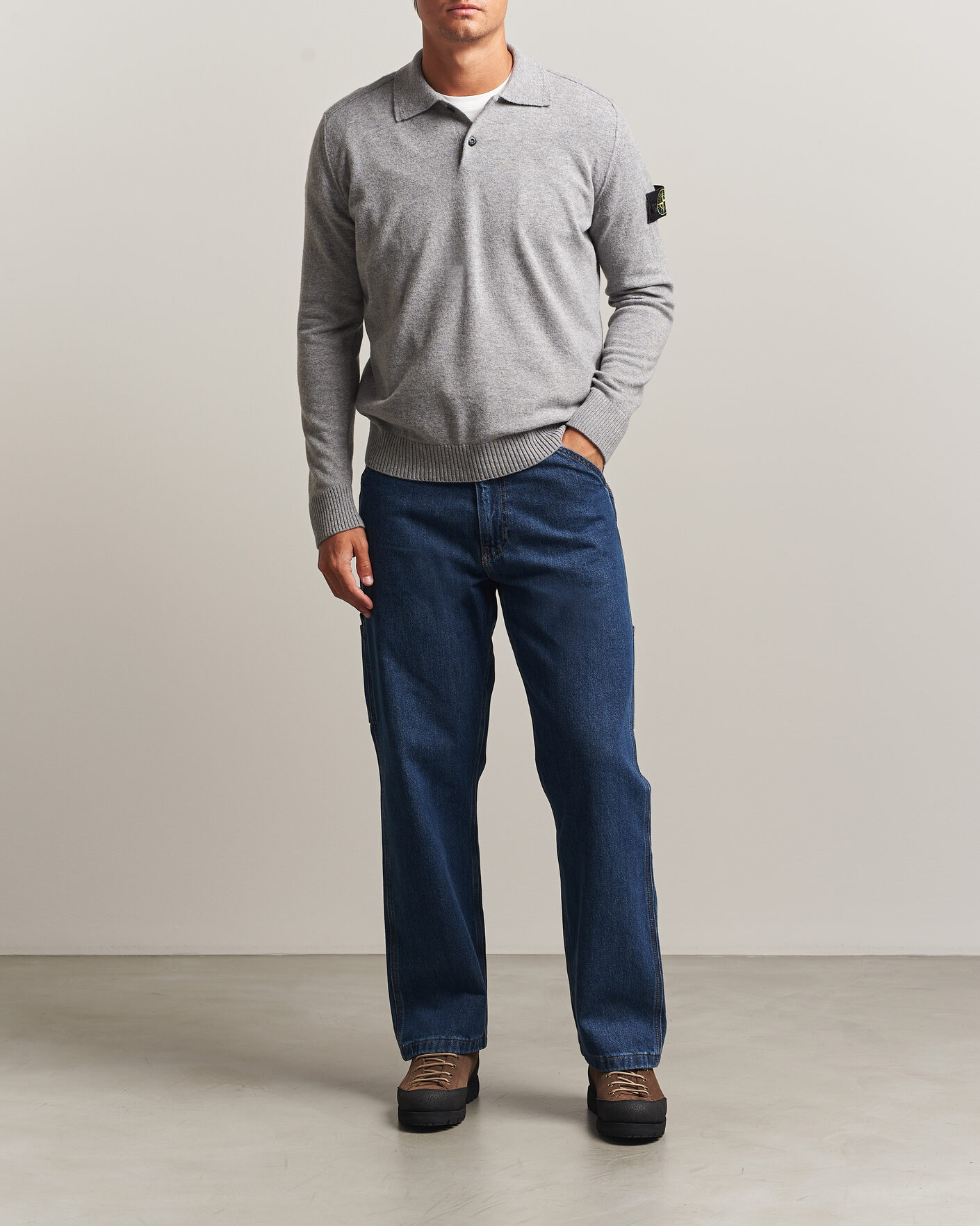 Mies | Puserot | Stone Island | Knitted Geelong Wool Polo Grey Melange