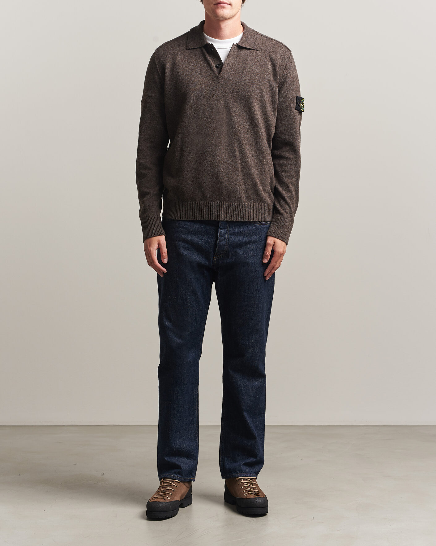 Mies | Puserot | Stone Island | Knitted Geelong Wool Polo Melange Lead