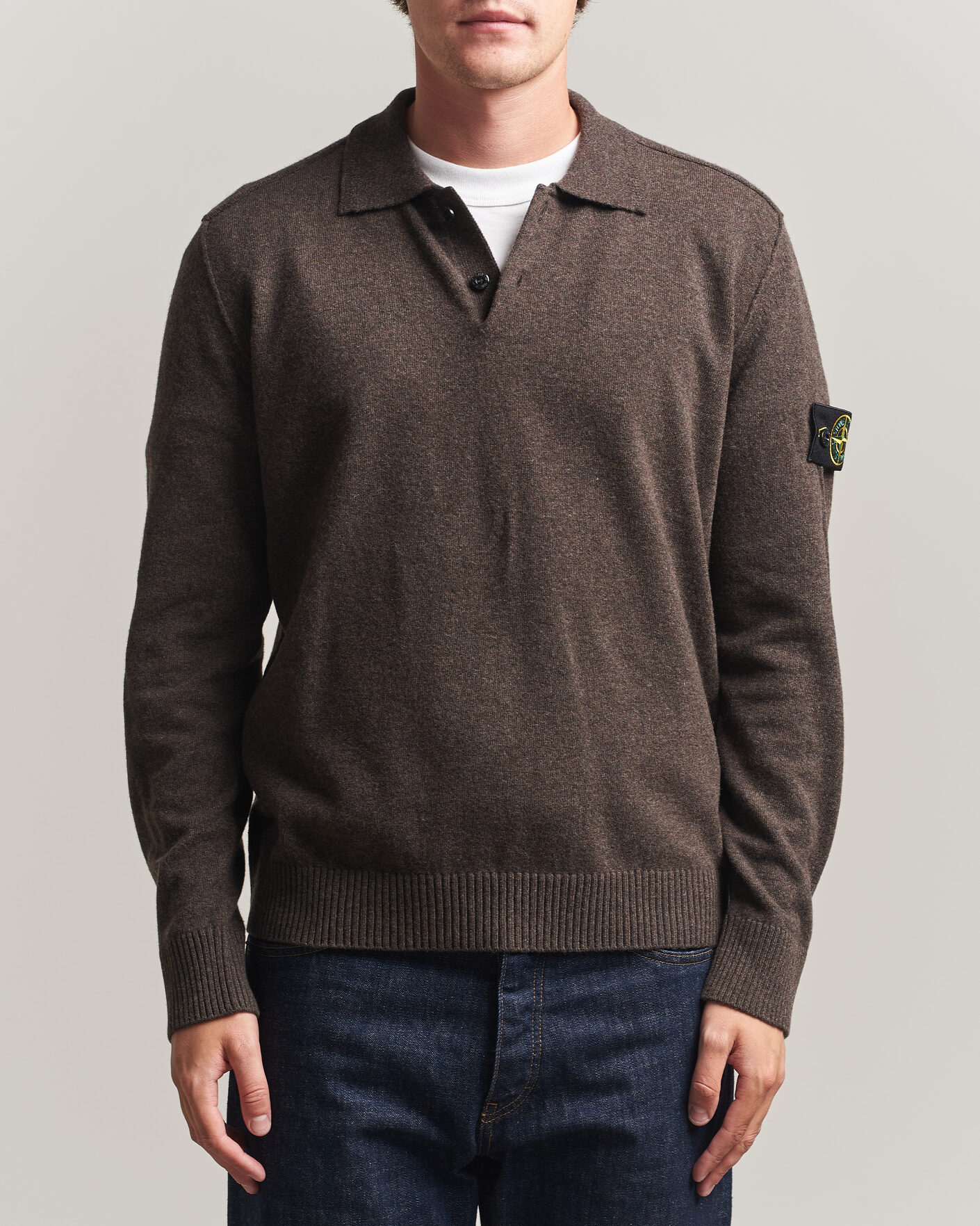 Mies | Puserot | Stone Island | Knitted Geelong Wool Polo Melange Lead