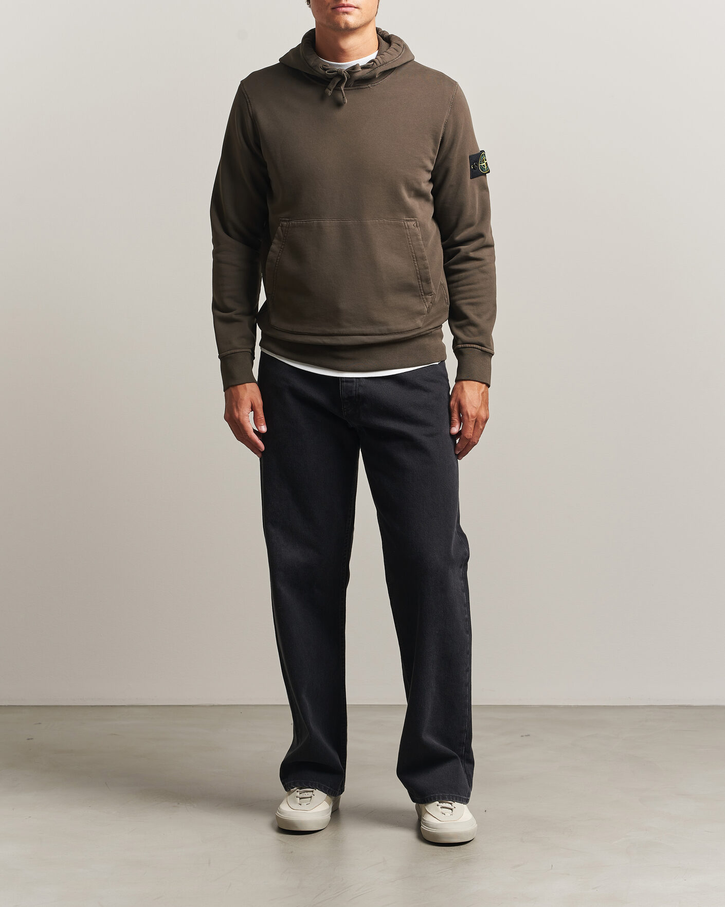 Mies | Puserot | Stone Island | Garment Dyed Fleece Hood Coal Grey