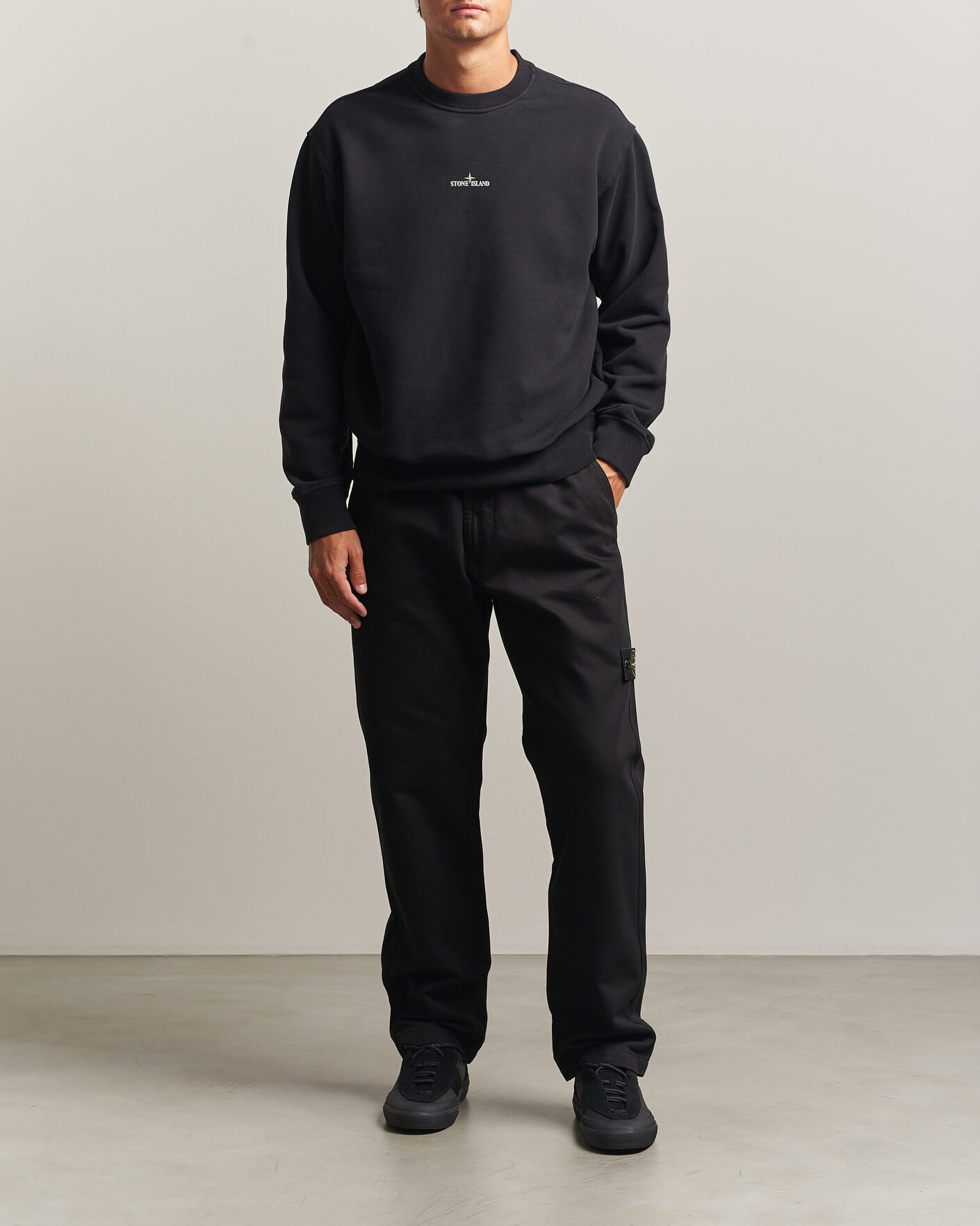 Mies | Puserot | Stone Island | Cotton Fleece Blurred Compas Print Sweatshirt Black