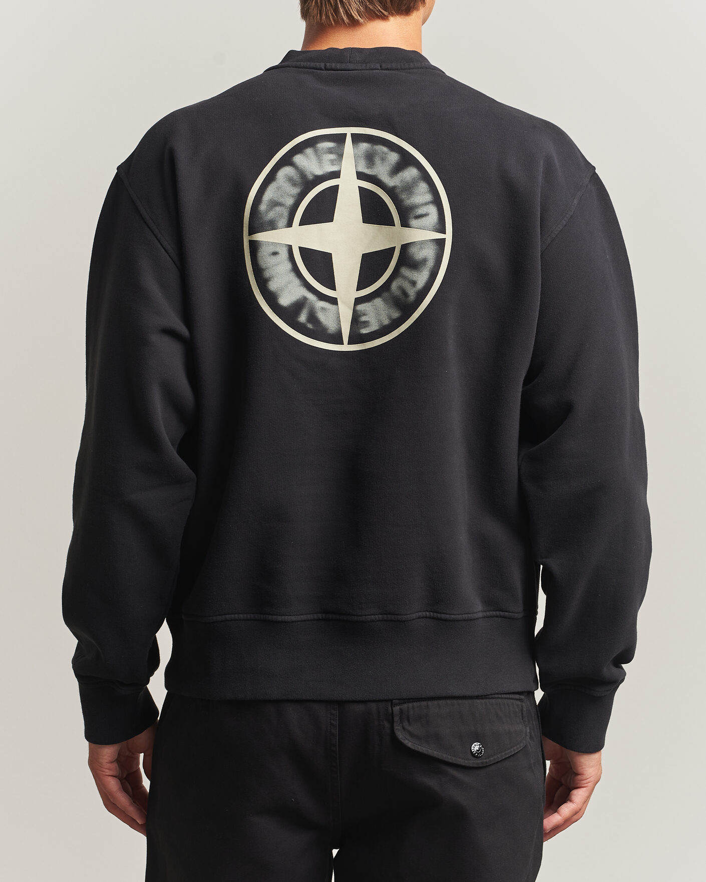 Mies | Puserot | Stone Island | Cotton Fleece Blurred Compas Print Sweatshirt Black