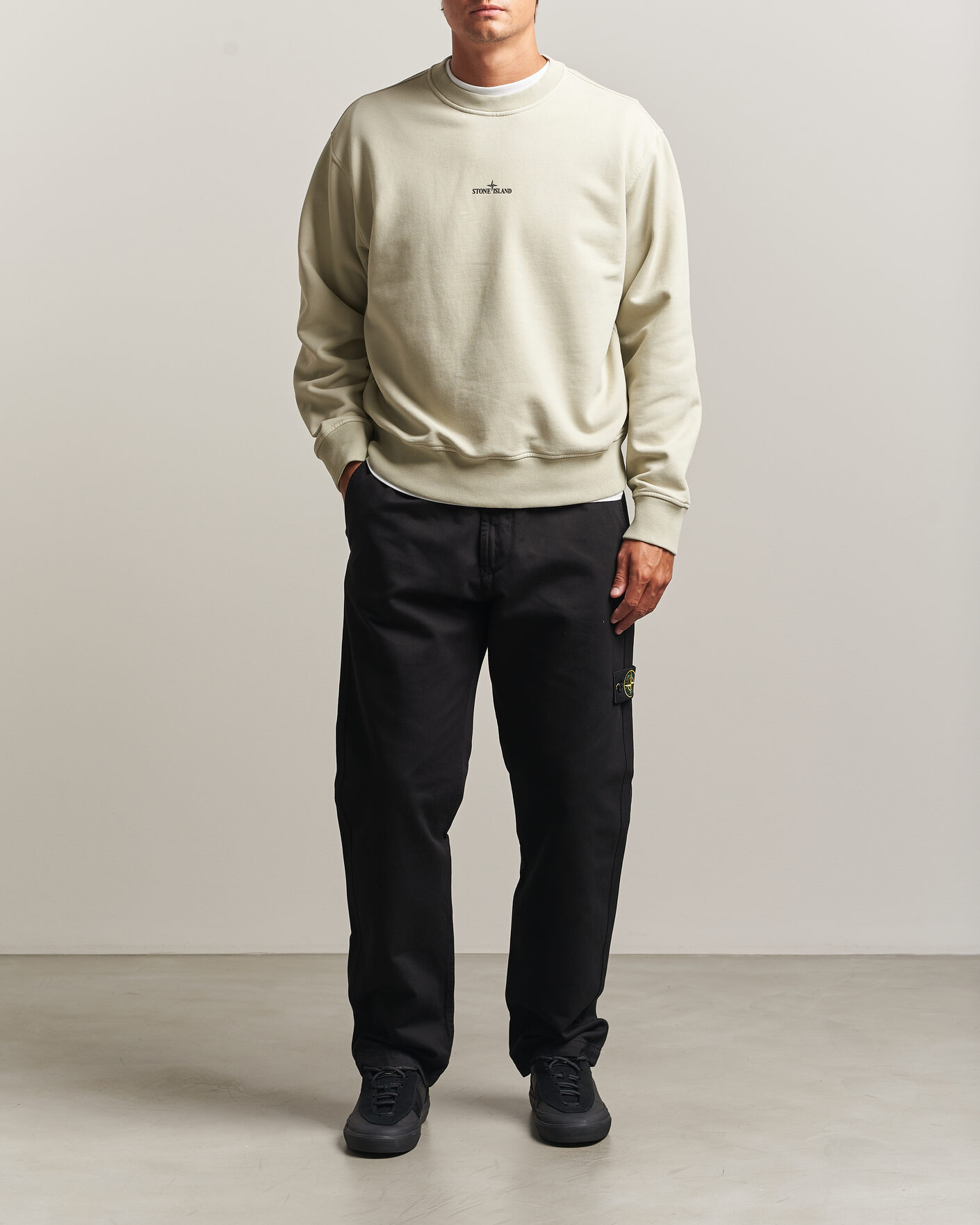 Mies | Puserot | Stone Island | Cotton Fleece Blurred Compas Print Sweatshirt Sand
