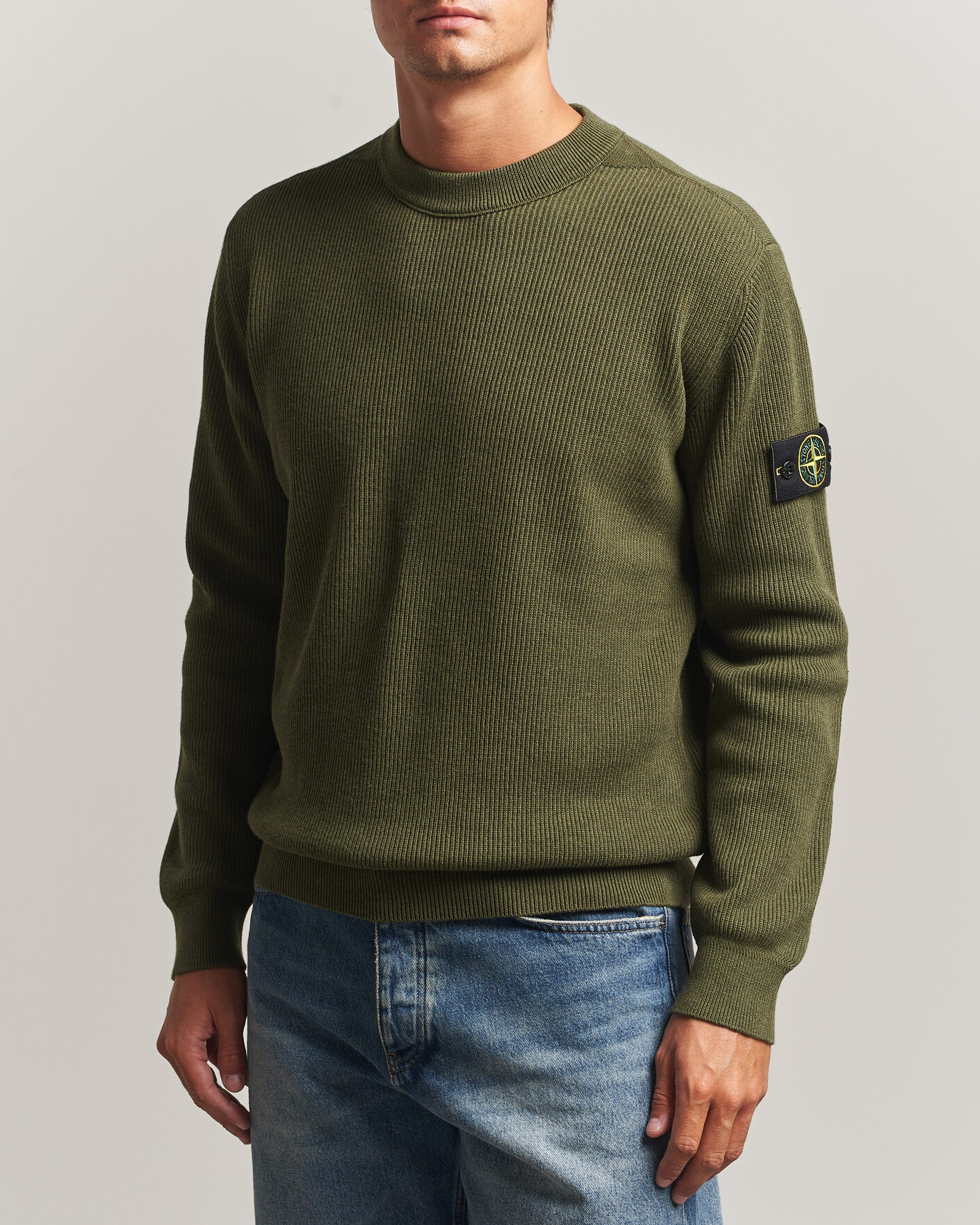 Mies | Puserot | Stone Island | Ribbed Soft Organic Cotton Crew Neck Military Green