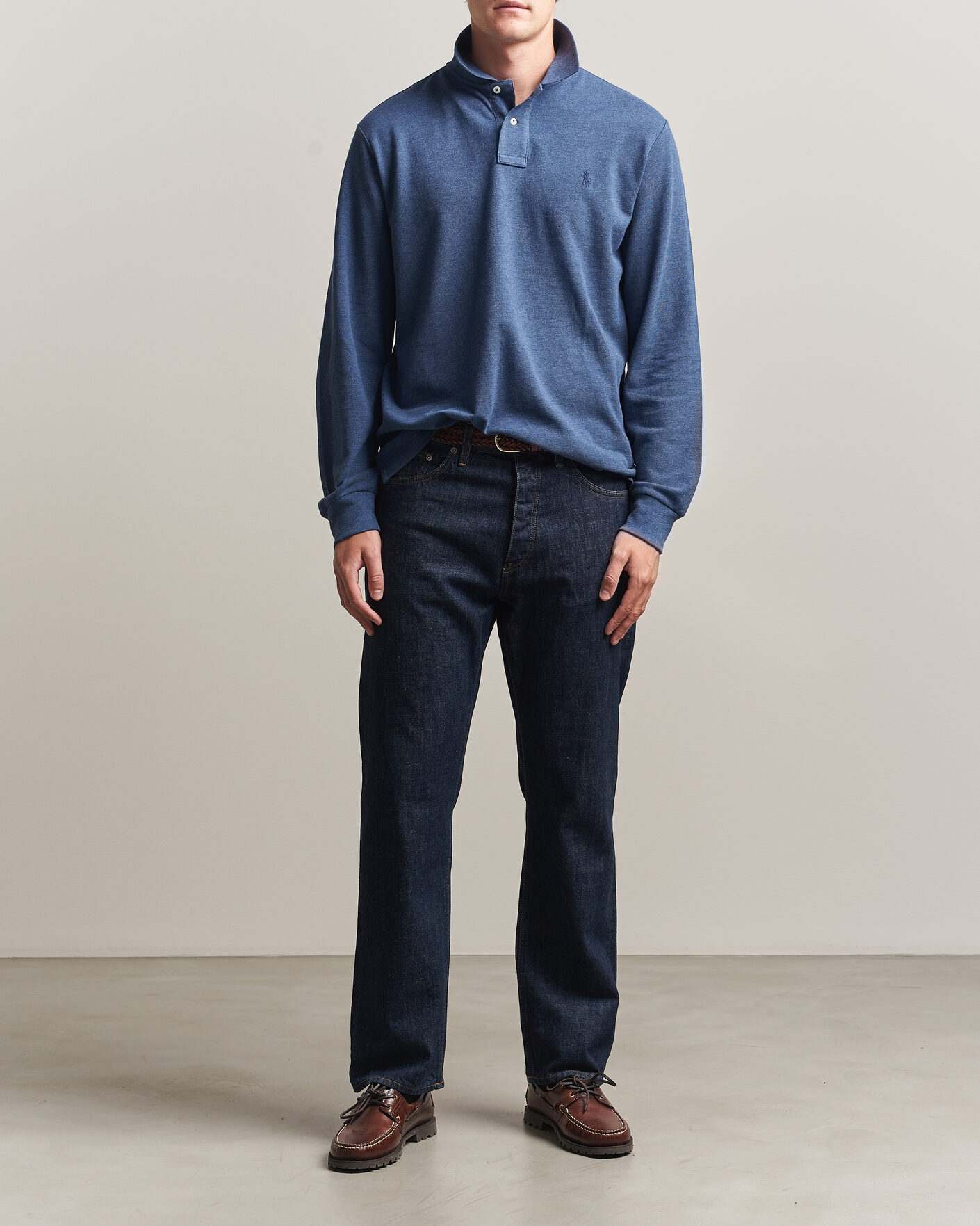 Mies | Pikeet | Polo Ralph Lauren | Custom Slim Fit Long Sleeve Polo Derby Blue Heather