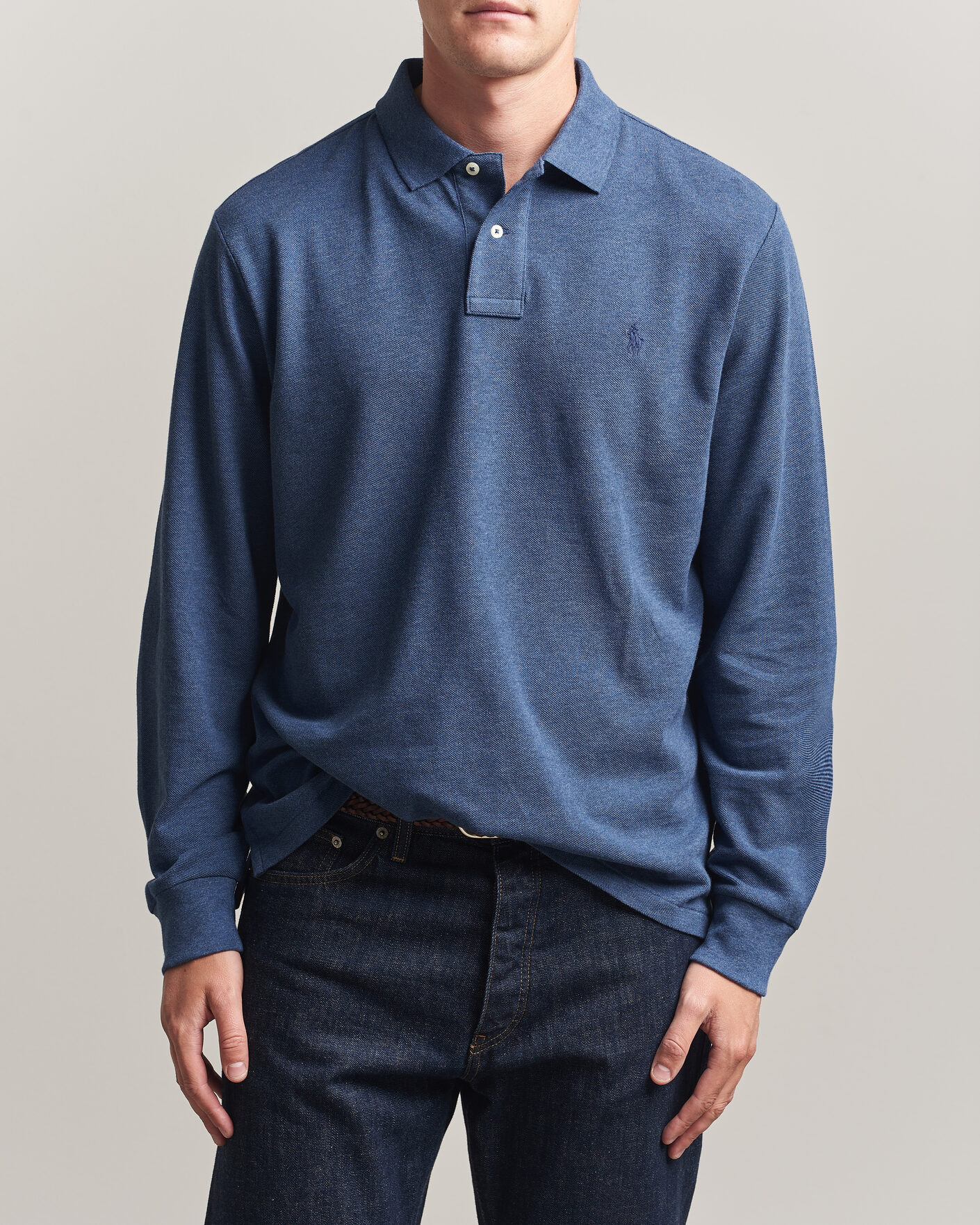 Mies | Pikeet | Polo Ralph Lauren | Custom Slim Fit Long Sleeve Polo Derby Blue Heather