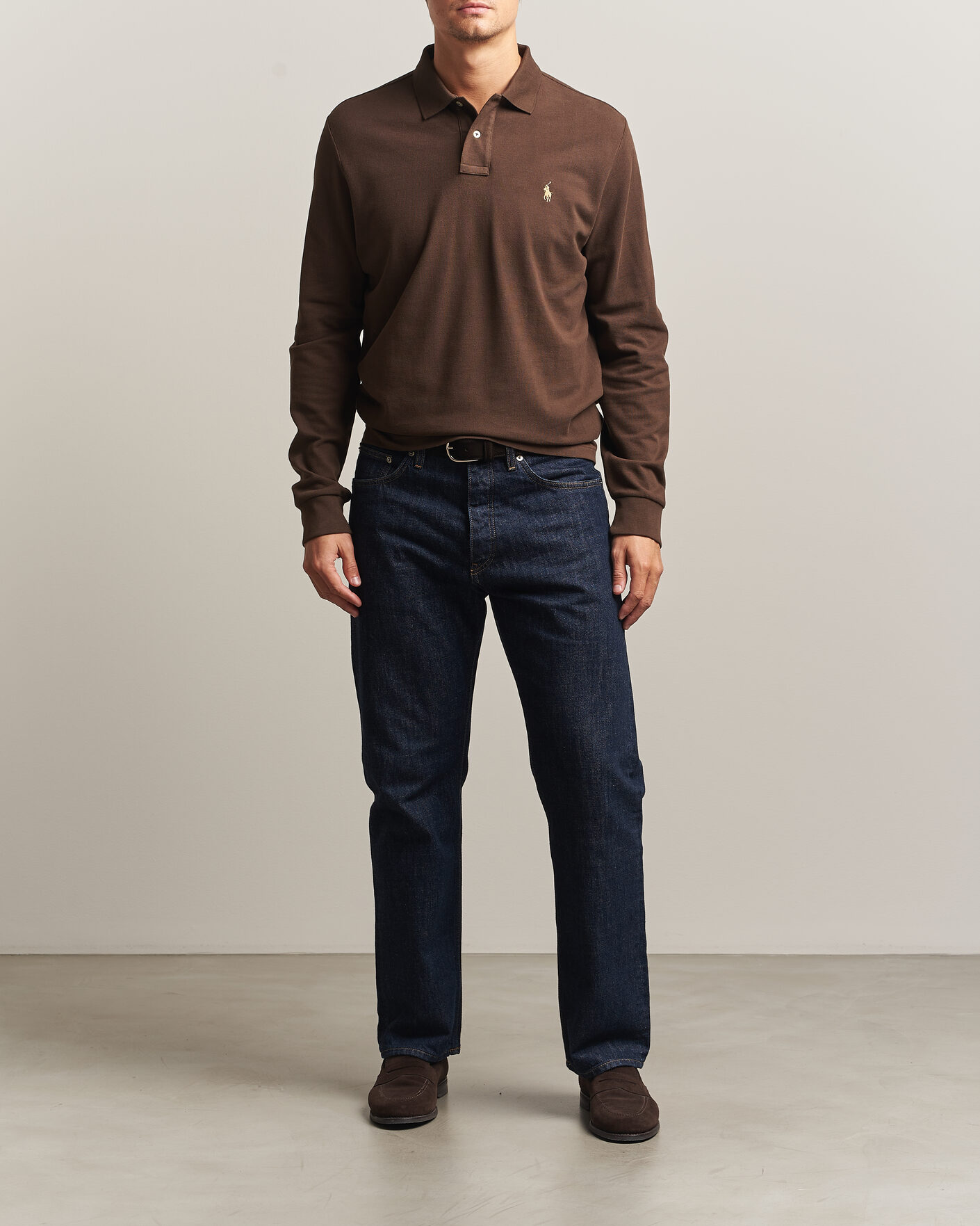 Mies | Pikeet | Polo Ralph Lauren | Custom Slim Fit Long Sleeve Polo Nutmeg Brown