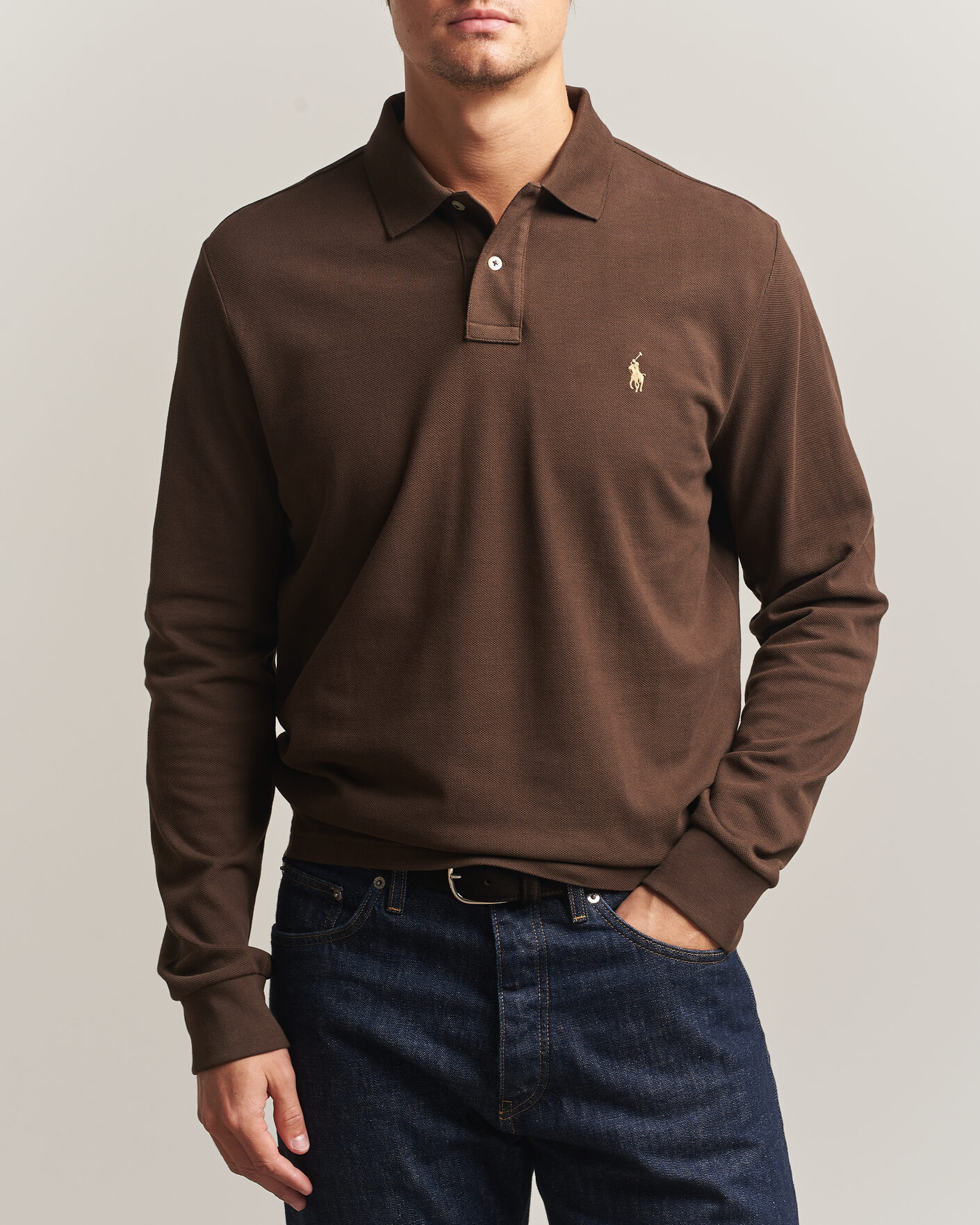 Mies | Pikeet | Polo Ralph Lauren | Custom Slim Fit Long Sleeve Polo Nutmeg Brown