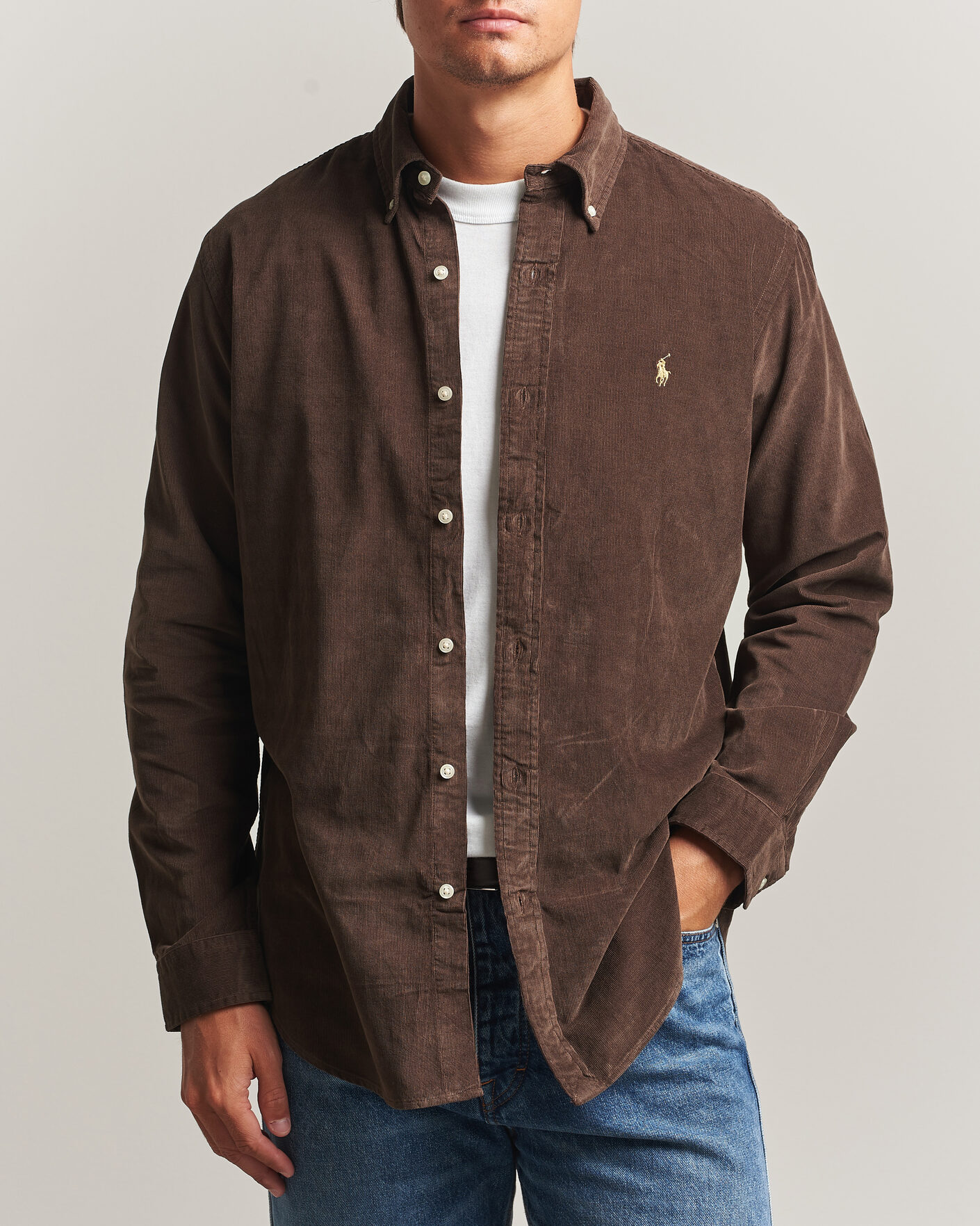 Mies | Kauluspaidat | Polo Ralph Lauren | Custom Fit BD Corduroy Shirt Nutmeg Brown