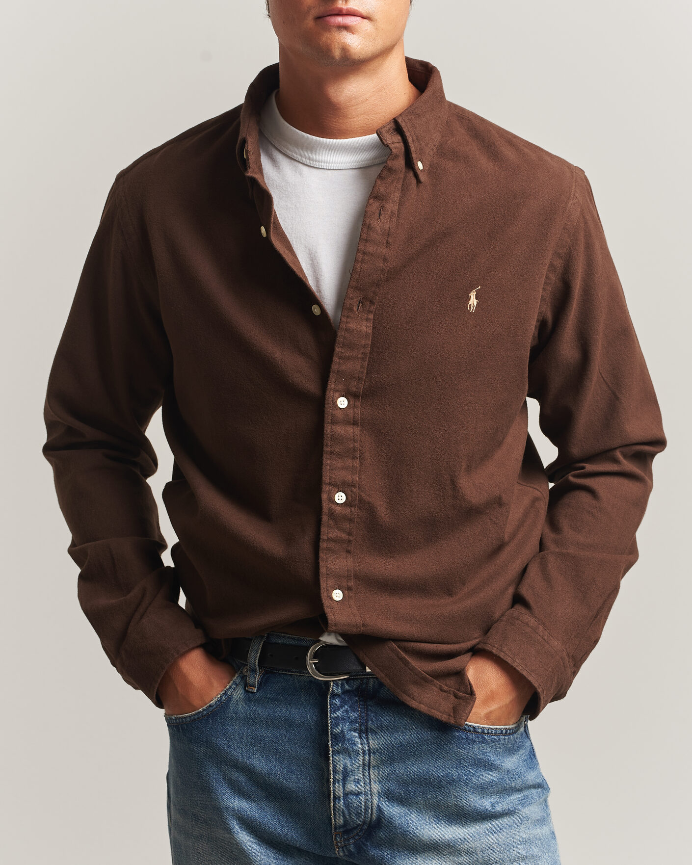Mies | Kauluspaidat | Polo Ralph Lauren | Custom Fit Brushed Flannel Shirt Nutmeg Brown