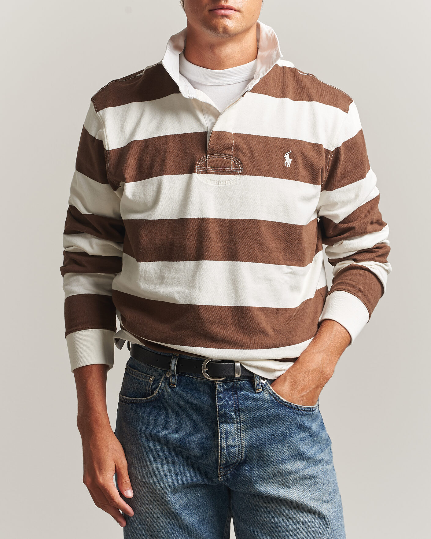 Mies | Puserot | Polo Ralph Lauren | Striped Jersey Rugger Cream/Brown