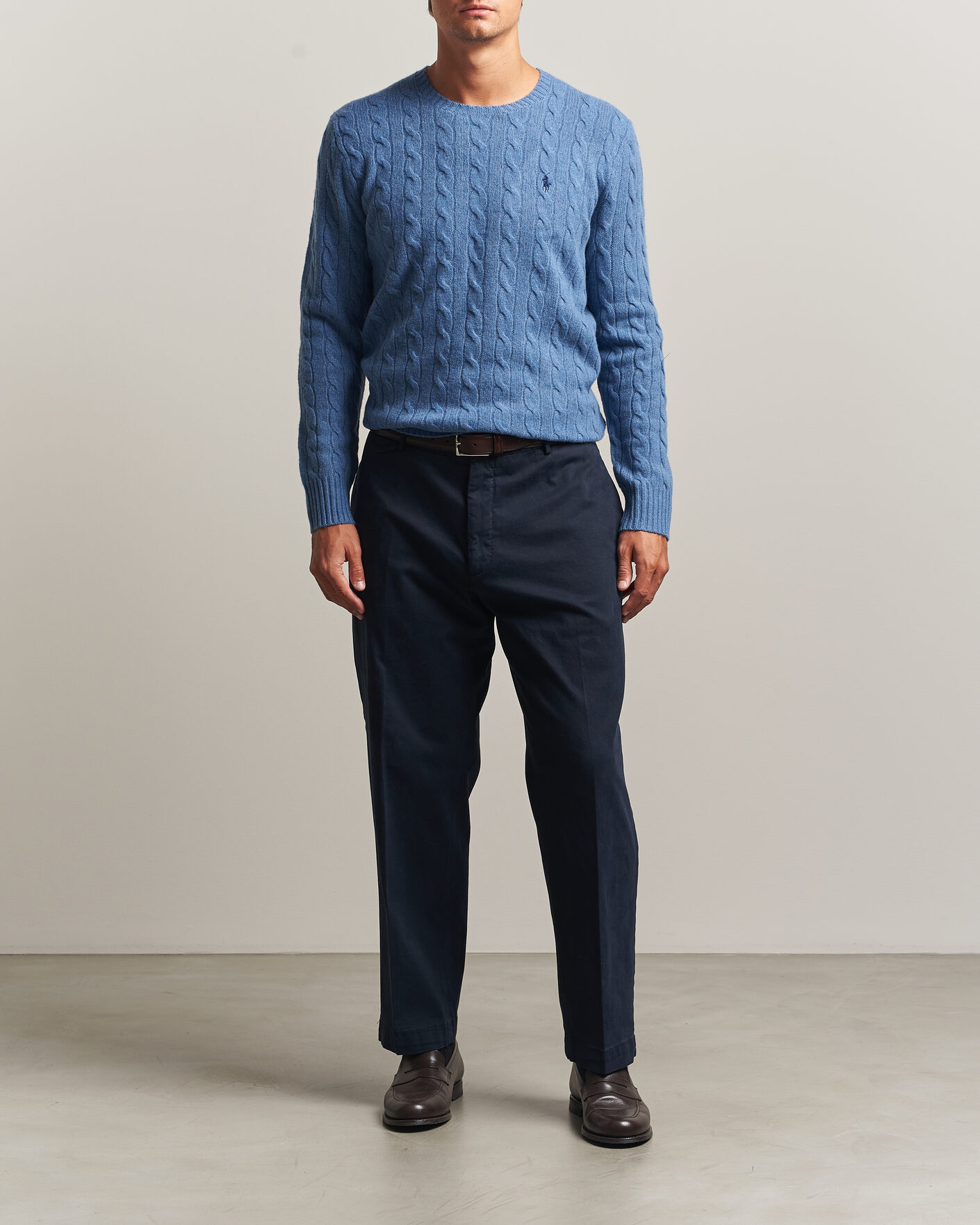 Mies | Puserot | Polo Ralph Lauren | Wool/Cashmere Cable Crew Neck Blue Borage Heather