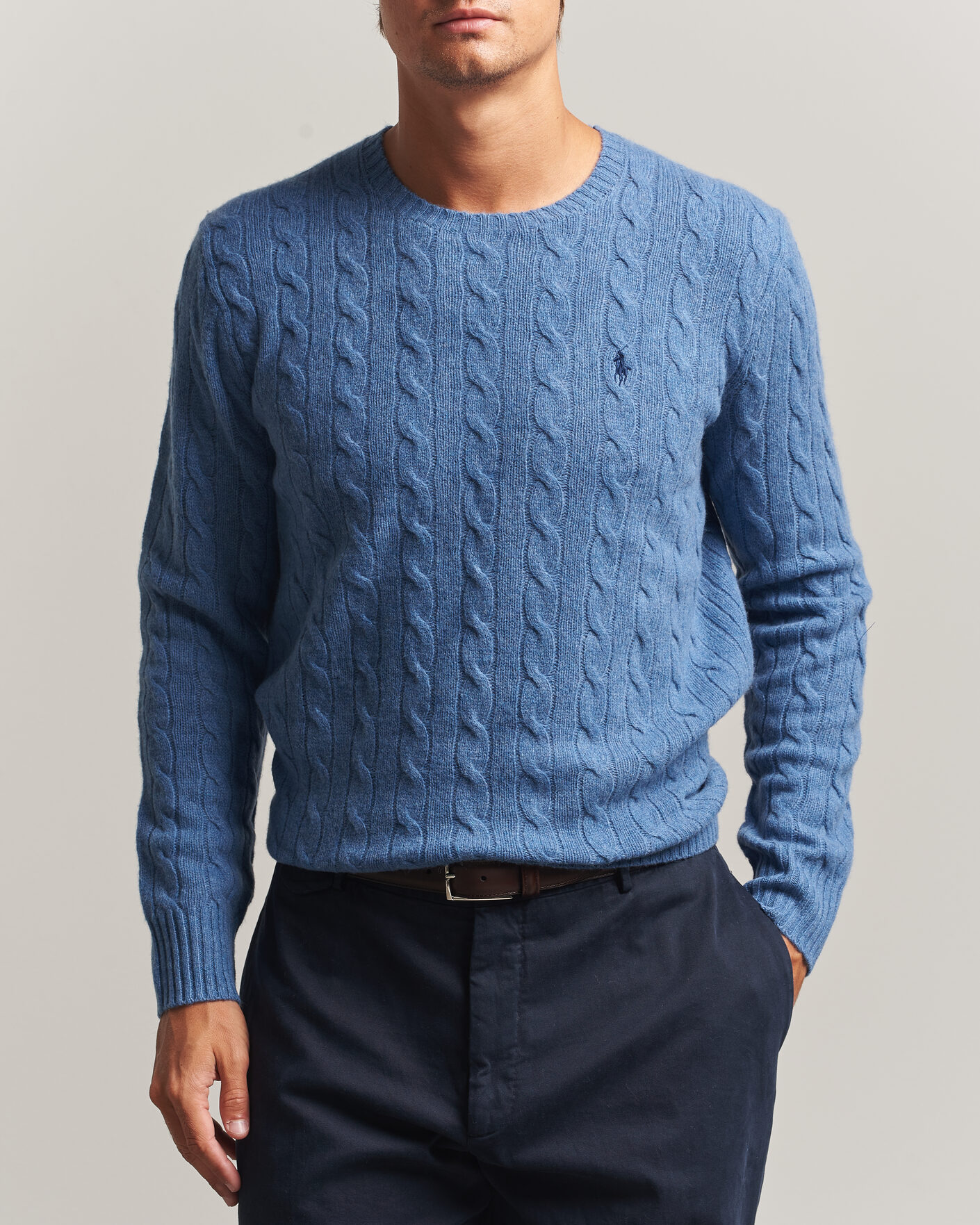 Mies | Puserot | Polo Ralph Lauren | Wool/Cashmere Cable Crew Neck Blue Borage Heather