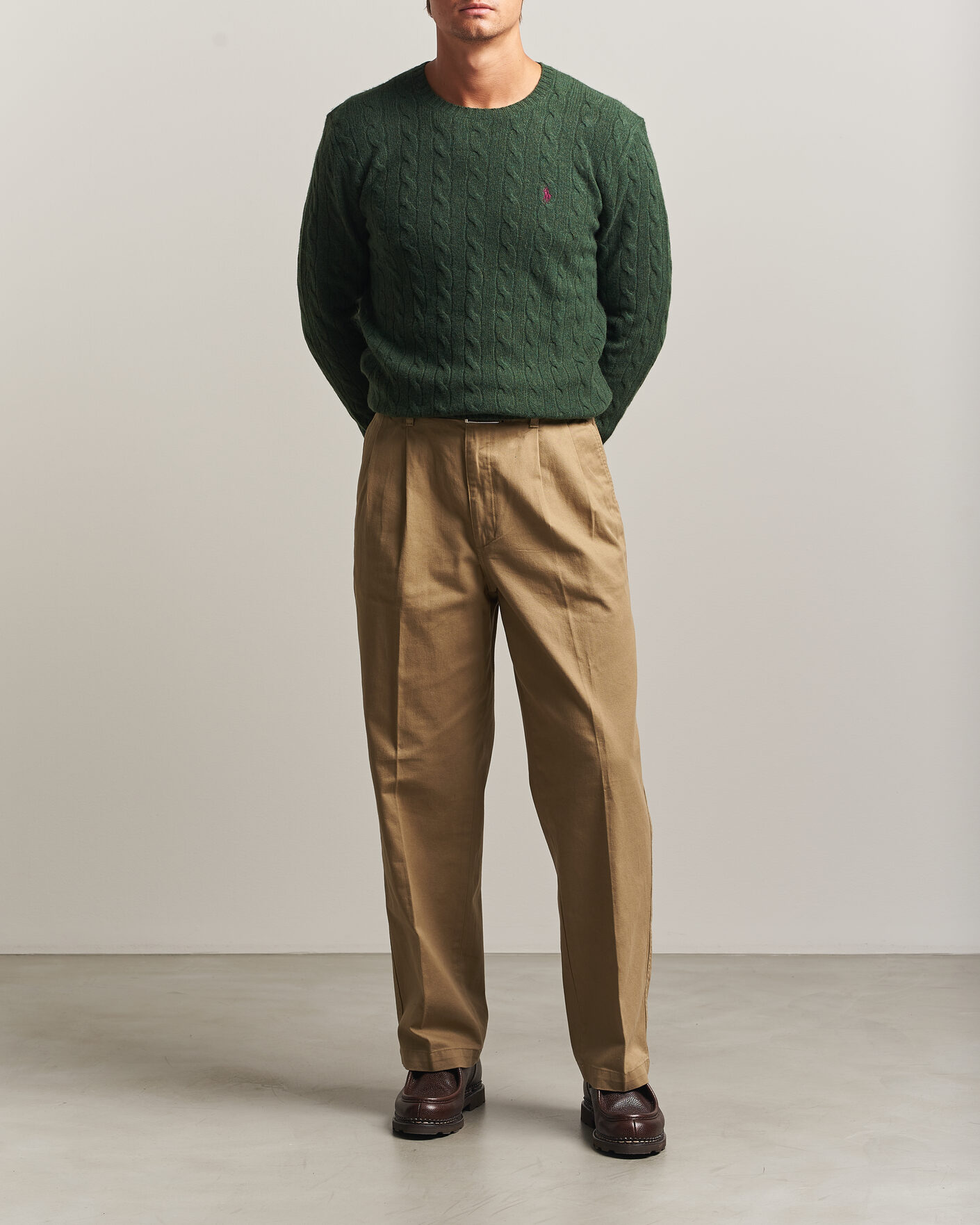 Mies | Puserot | Polo Ralph Lauren | Wool/Cashmere Cable Crew Neck Lodgepole Pine Heather
