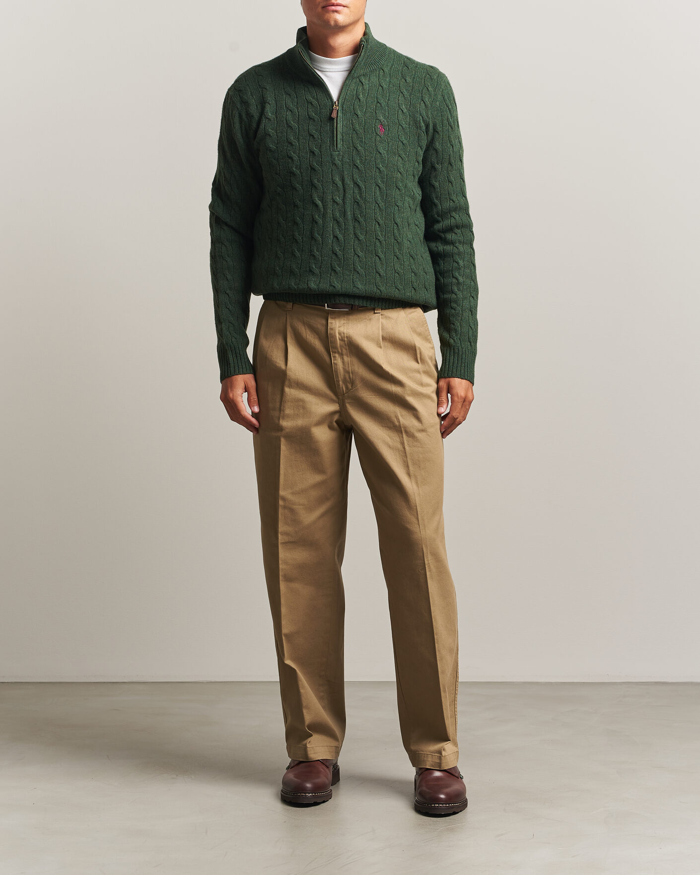 Mies | Puserot | Polo Ralph Lauren | Wool/Cashmere Cable Half Zip Lodgepole Pine Heather