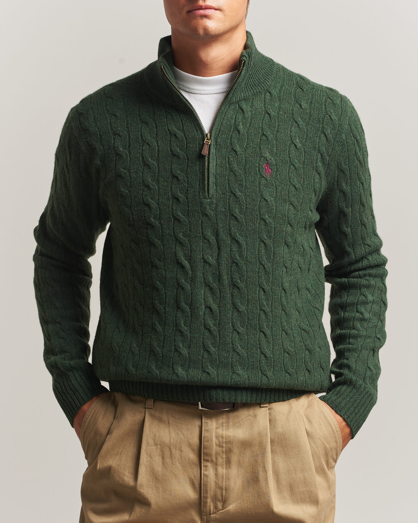 Mies | Puserot | Polo Ralph Lauren | Wool/Cashmere Cable Half Zip Lodgepole Pine Heather
