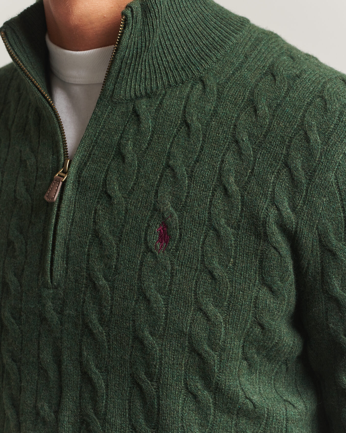 Mies | Puserot | Polo Ralph Lauren | Wool/Cashmere Cable Half Zip Lodgepole Pine Heather