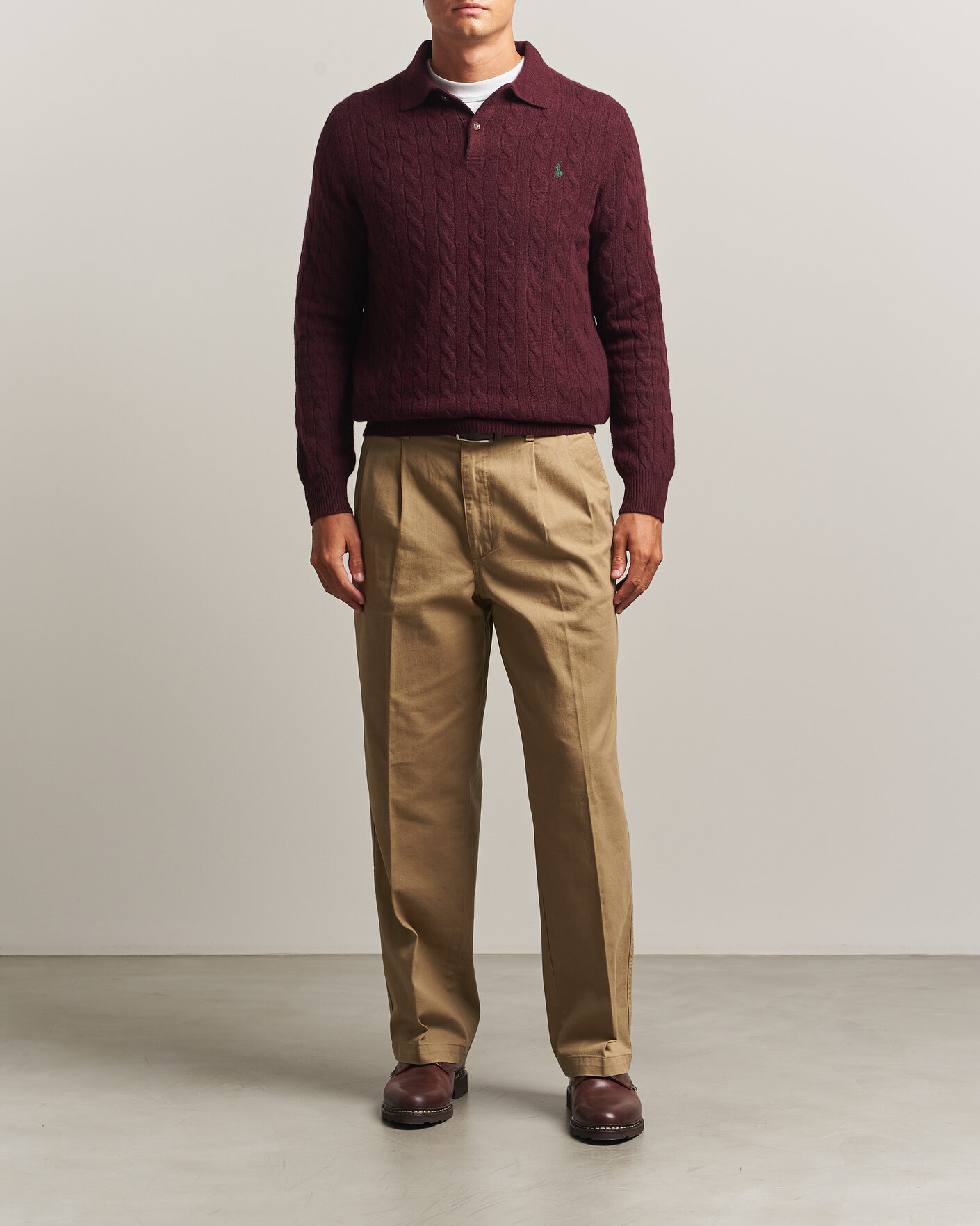 Mies | Puserot | Polo Ralph Lauren | Wool/Cashmere Cable Knit Polo Aged Wine Heather