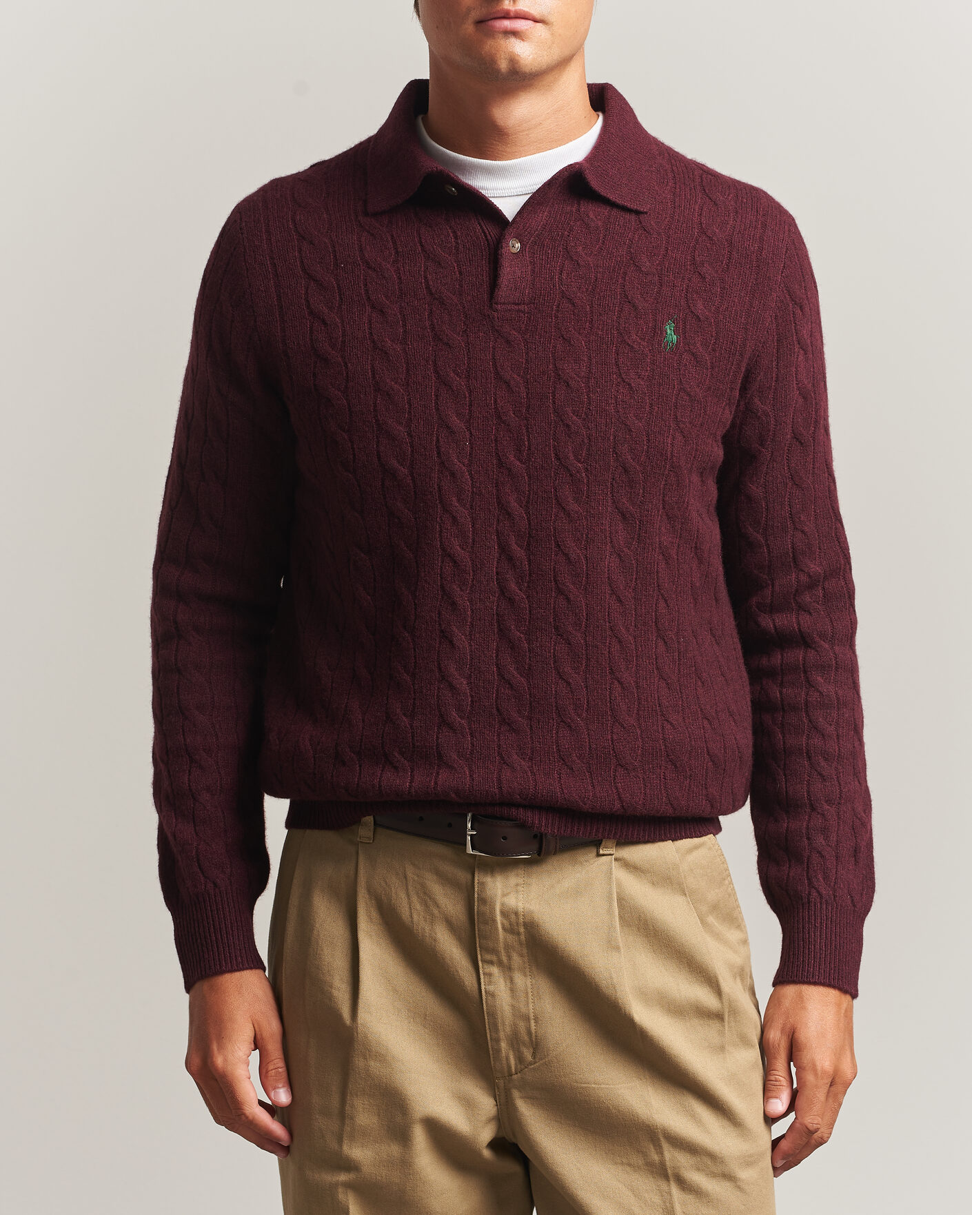 Mies | Puserot | Polo Ralph Lauren | Wool/Cashmere Cable Knit Polo Aged Wine Heather