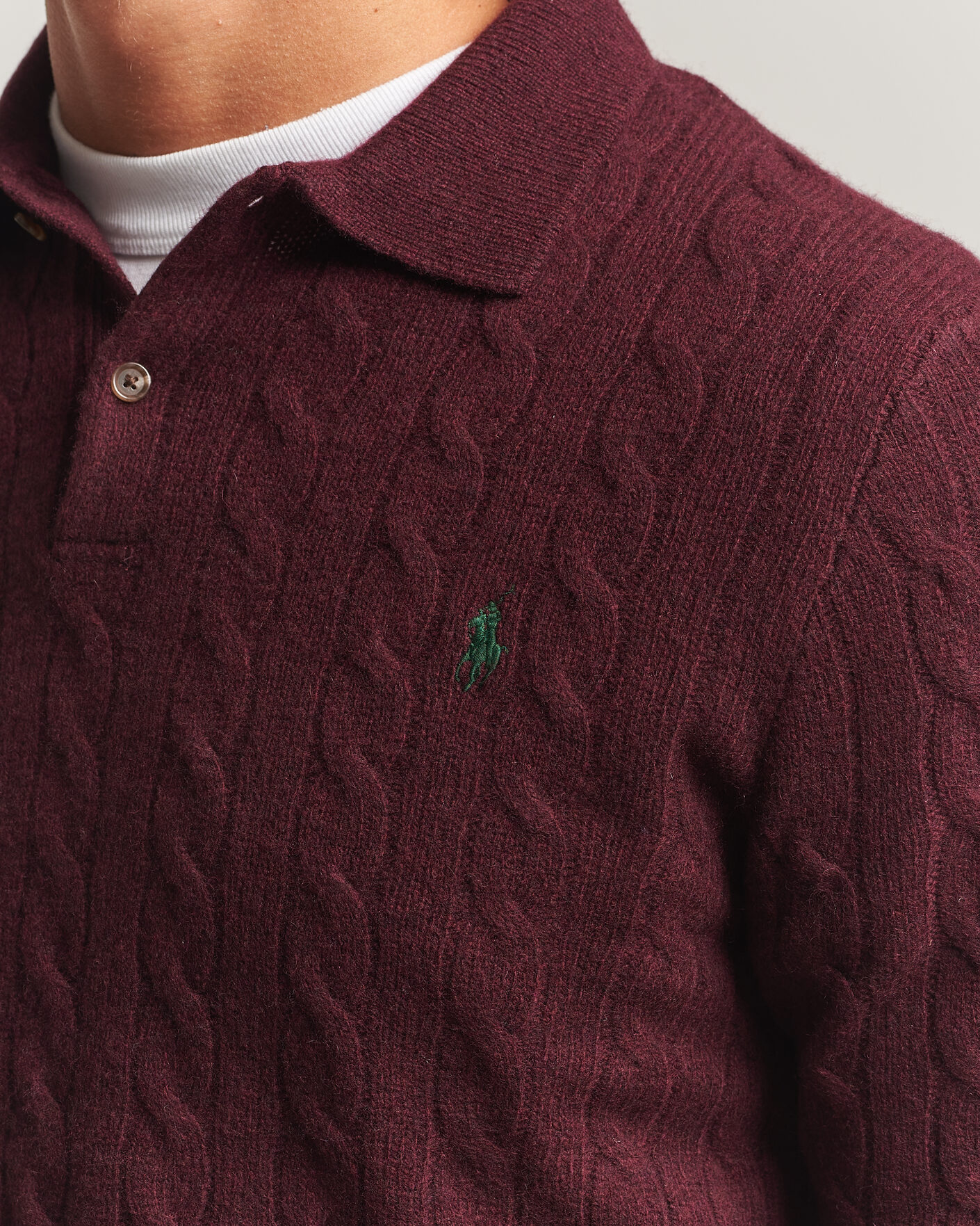 Mies | Puserot | Polo Ralph Lauren | Wool/Cashmere Cable Knit Polo Aged Wine Heather