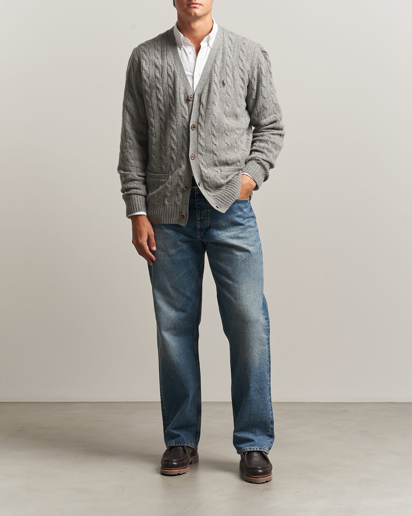 Mies | Puserot | Polo Ralph Lauren | Wool/Cashmere Cable Cardigan Fawn Grey Heather