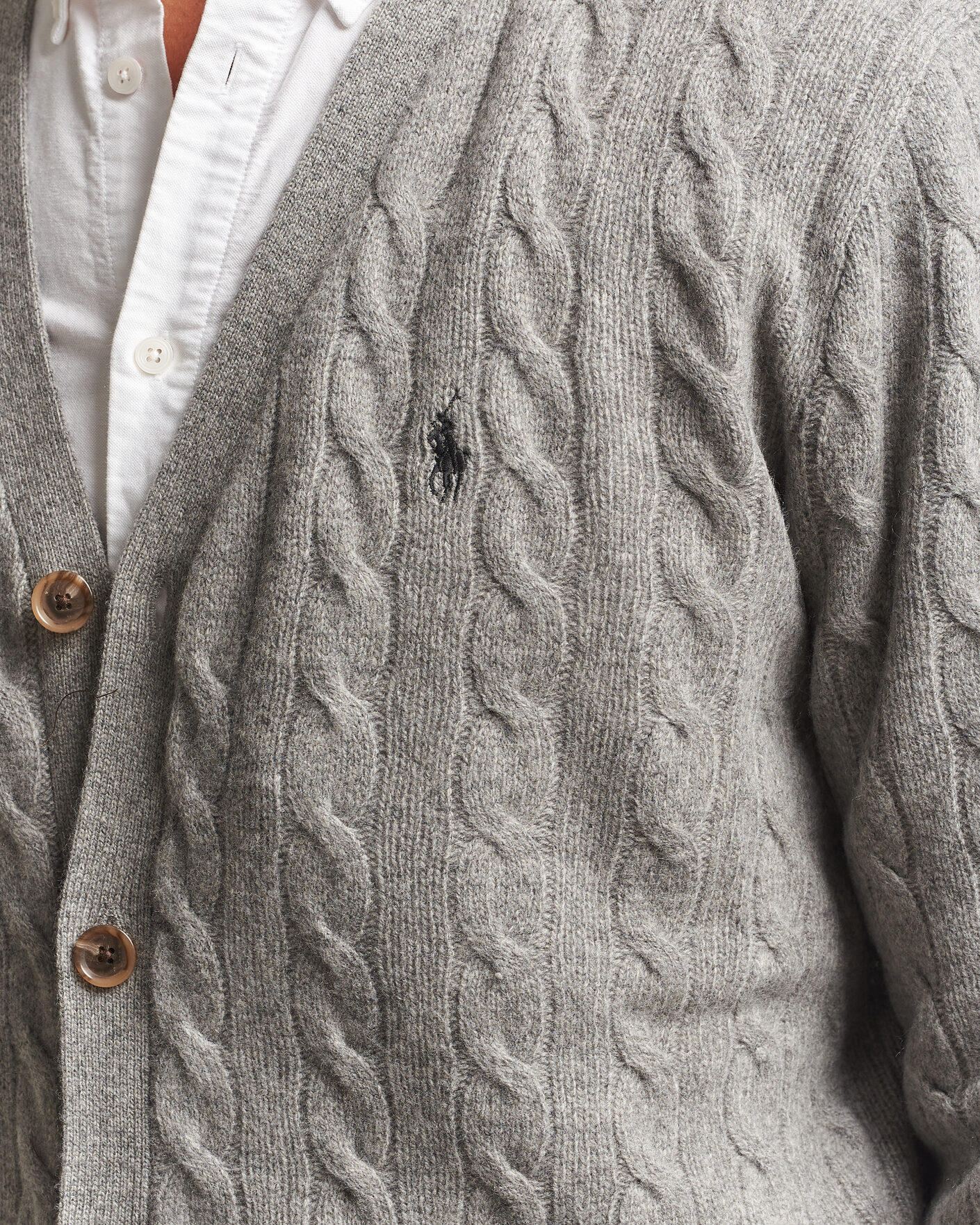 Mies | Puserot | Polo Ralph Lauren | Wool/Cashmere Cable Cardigan Fawn Grey Heather