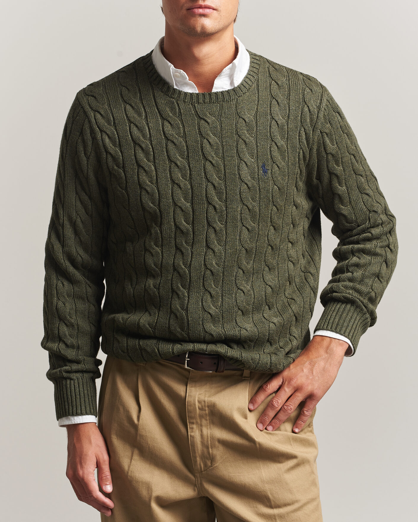 Mies | Puserot | Polo Ralph Lauren | Cotton Cable Pullover Olive Shrub Heather