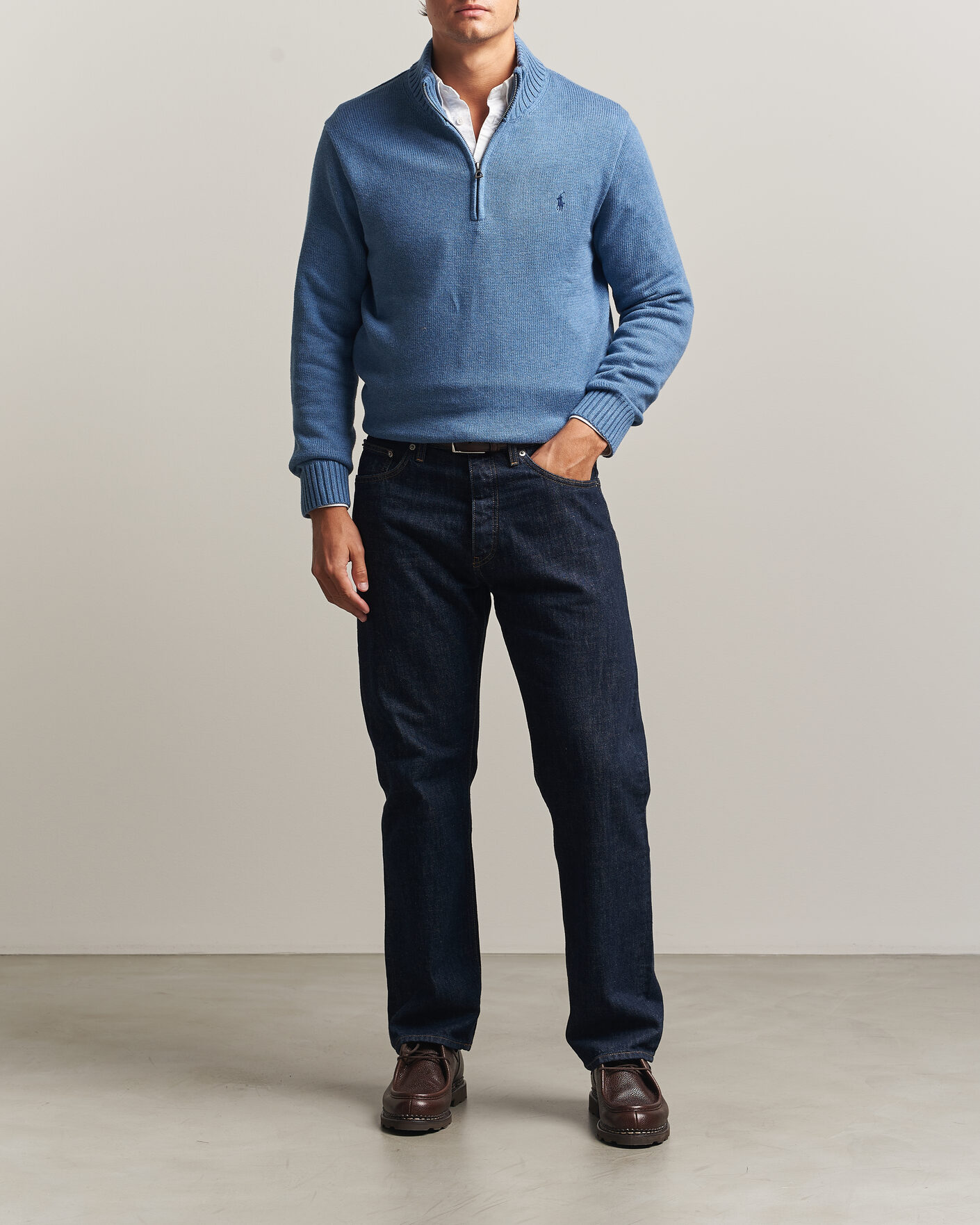 Mies | Puserot | Polo Ralph Lauren | Cotton Pullover Half Zip Blue Borage Heather