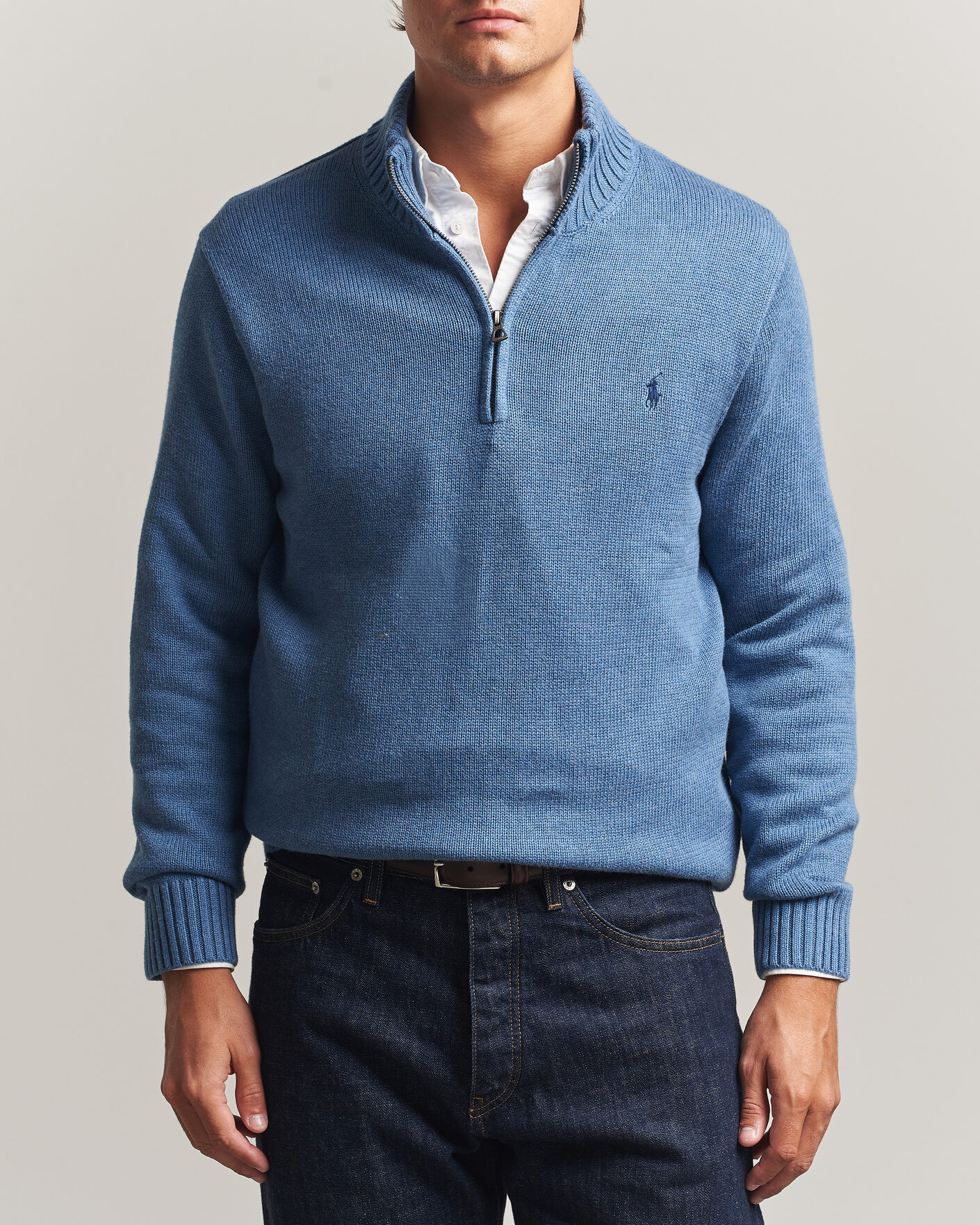 Mies | Puserot | Polo Ralph Lauren | Cotton Pullover Half Zip Blue Borage Heather