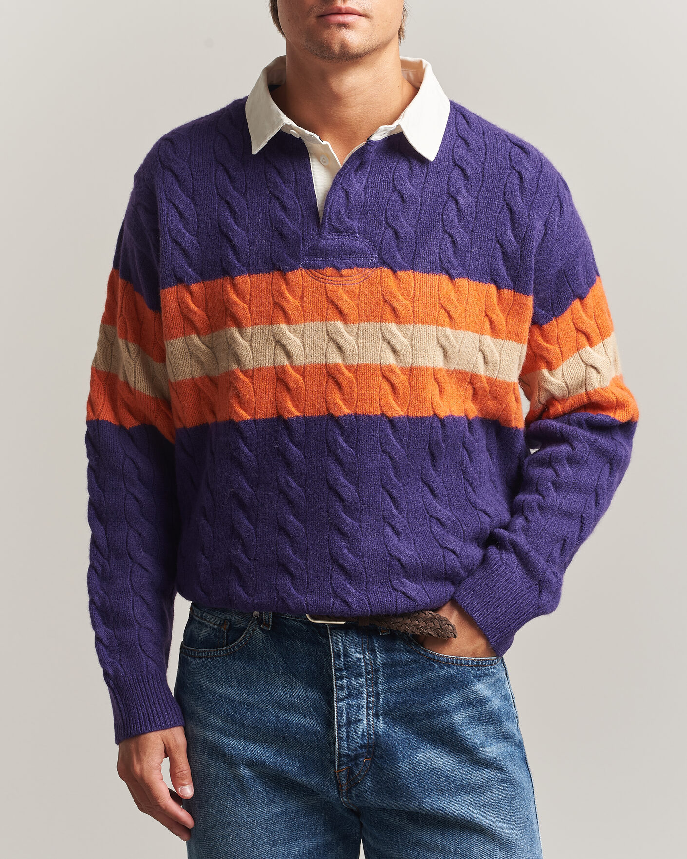 Mies | Puserot | Polo Ralph Lauren | Wool Blend Cable Knitted Polo Purple Combo