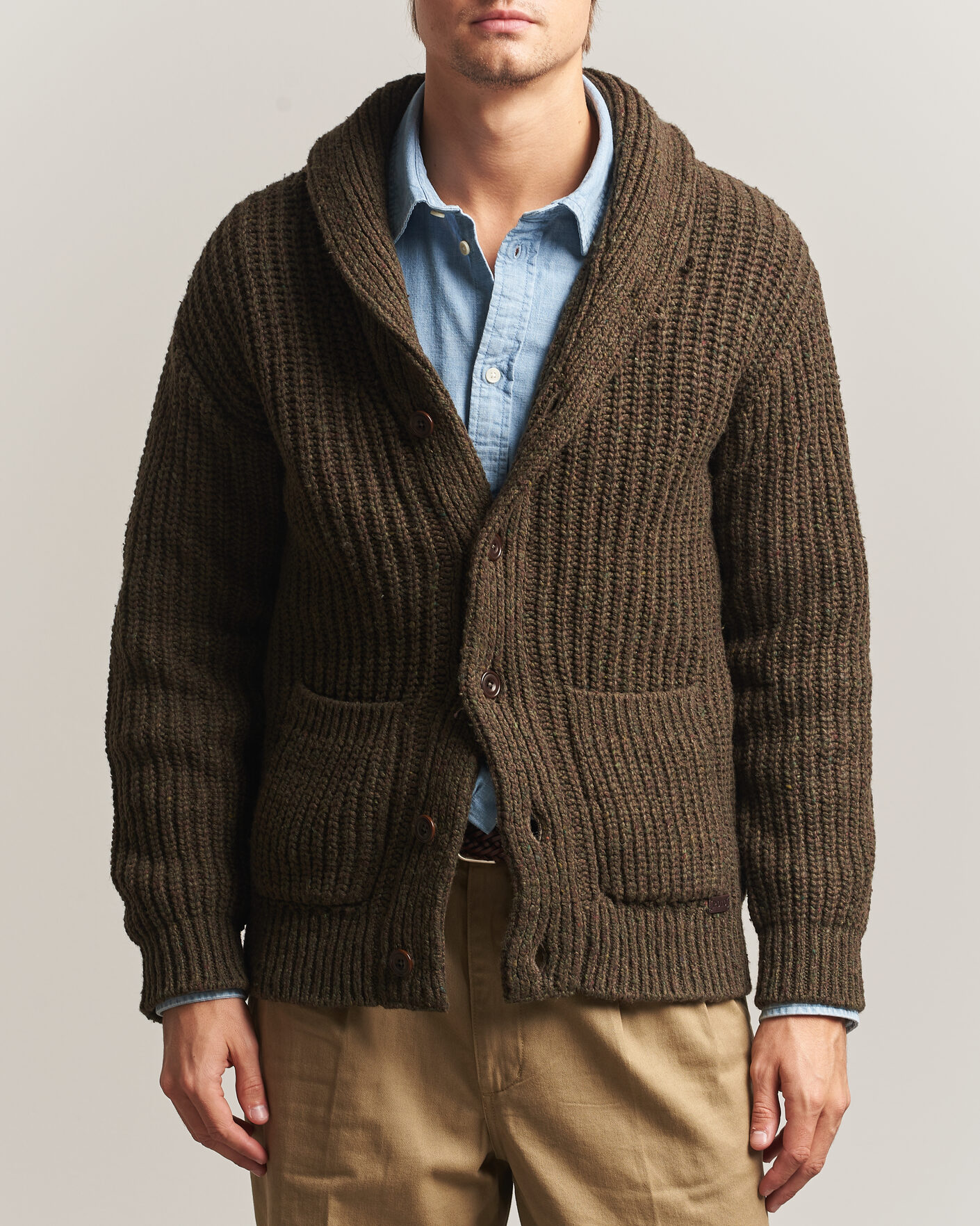 Mies | Puserot | Polo Ralph Lauren | Wool Blend Shawl Collar Cardigan Olive Brown Marl