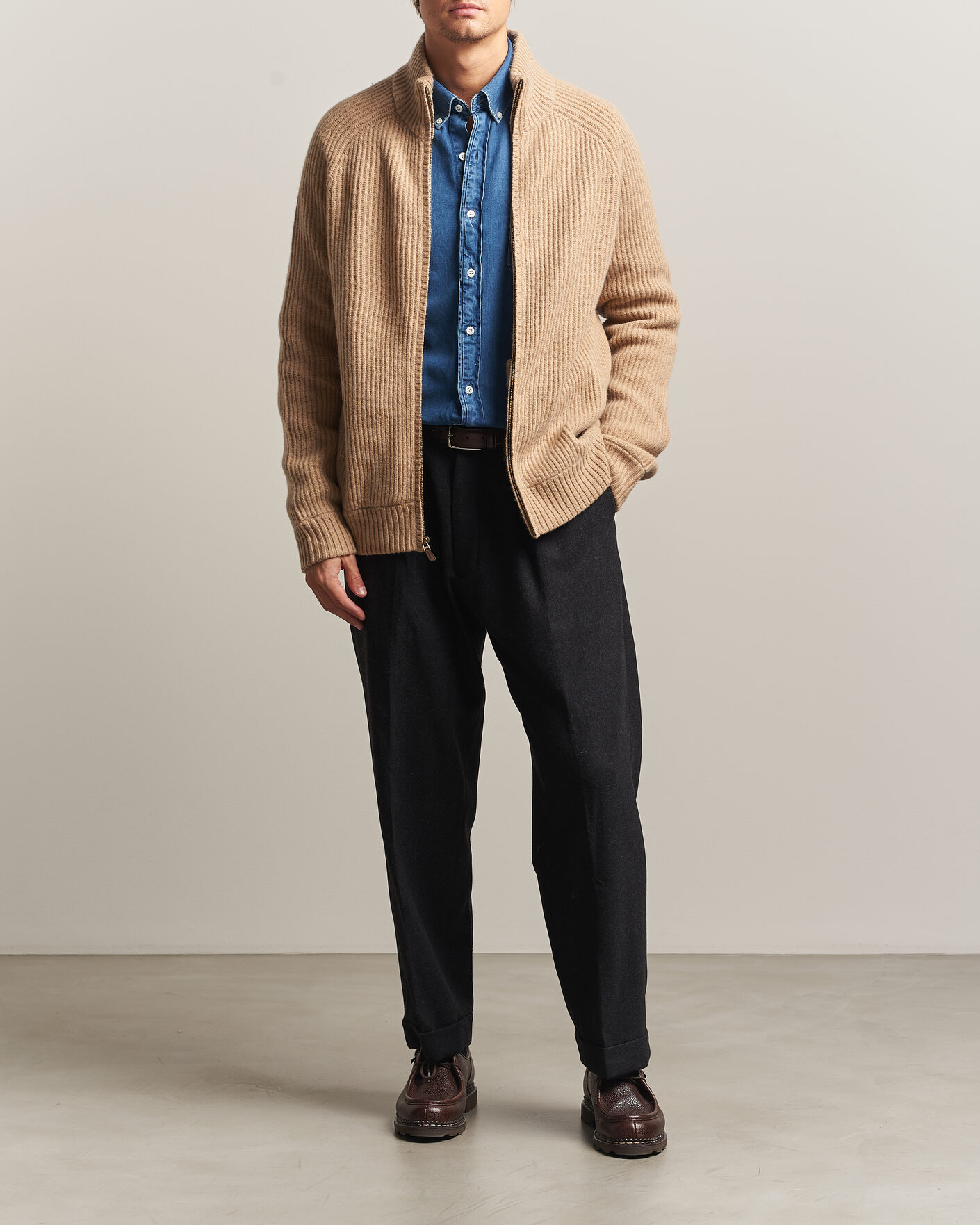 Mies | Puserot | Polo Ralph Lauren | Wool/Cashmere Full-Zip Camel Melange