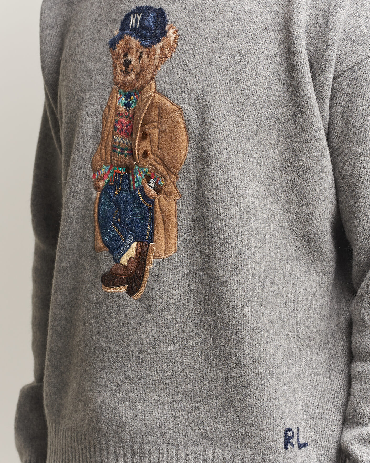 Mies | Puserot | Polo Ralph Lauren | Wool Blend Bear Sweater Grey Combo